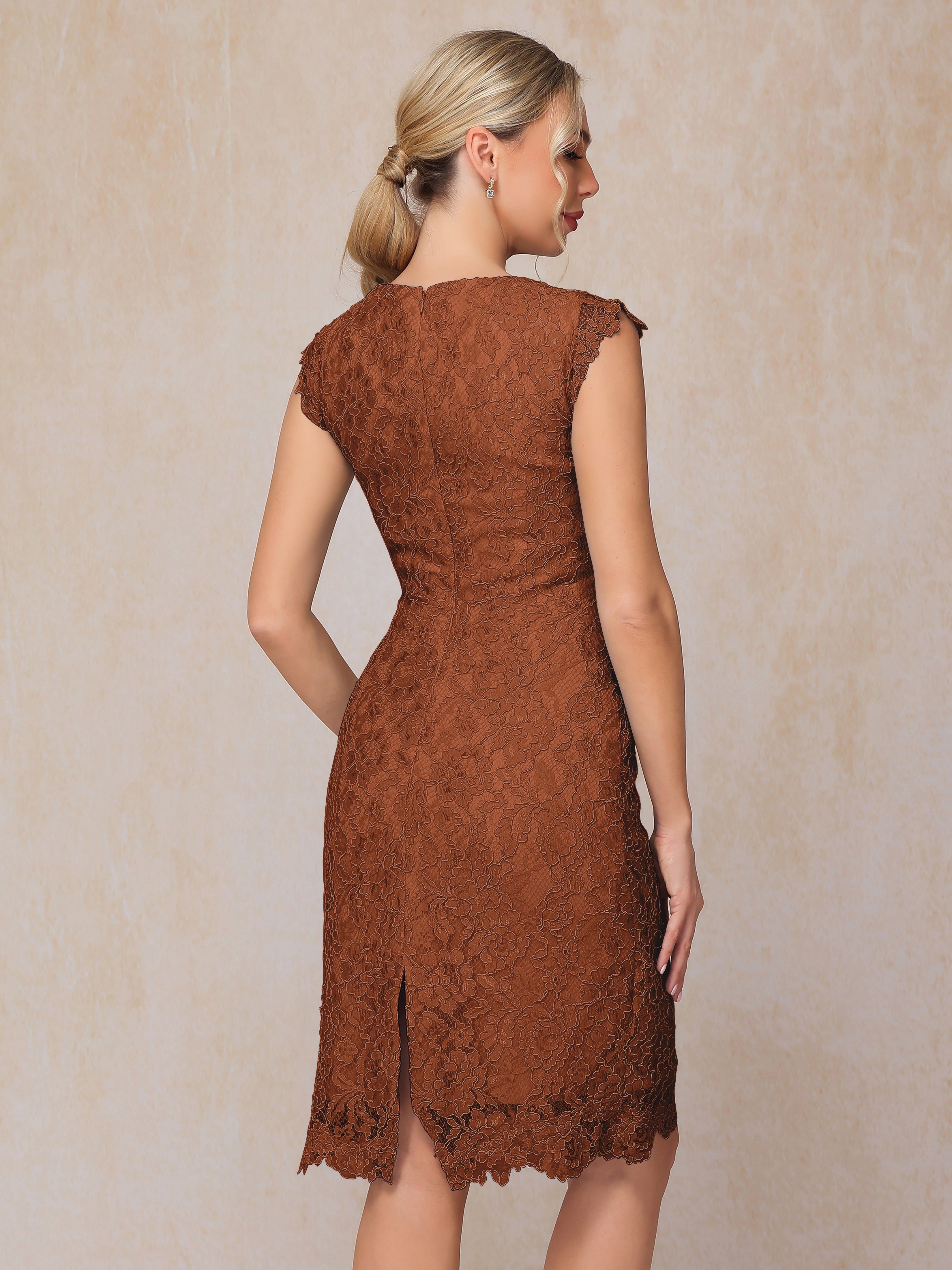 Cap Sleeves Knee Length Lace Mother Of The Groom Dress