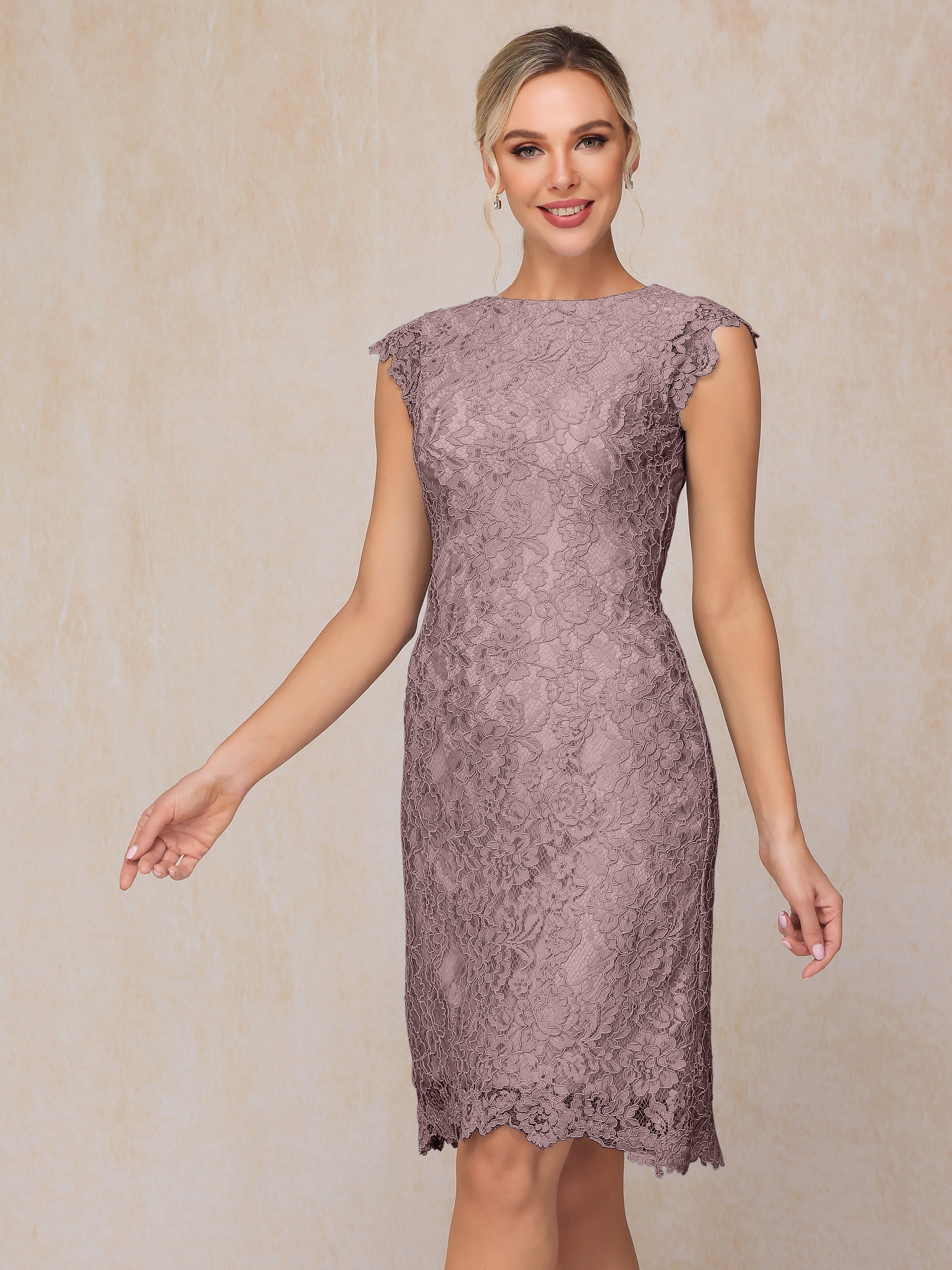 Cap Sleeves Knee Length Lace Mother Of The Bride Dress