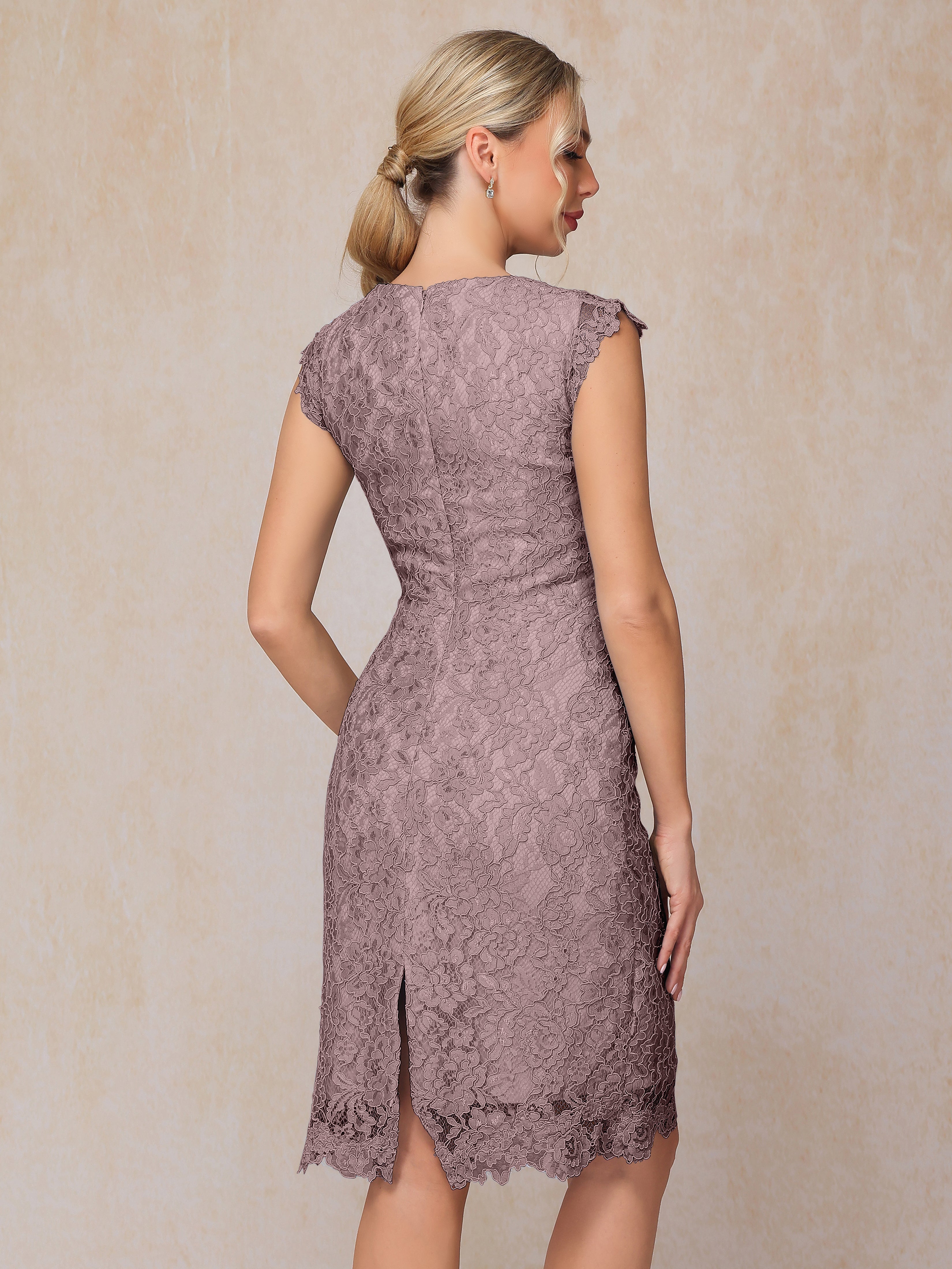 Cap Sleeves Knee Length Lace Mother Of The Bride Dress