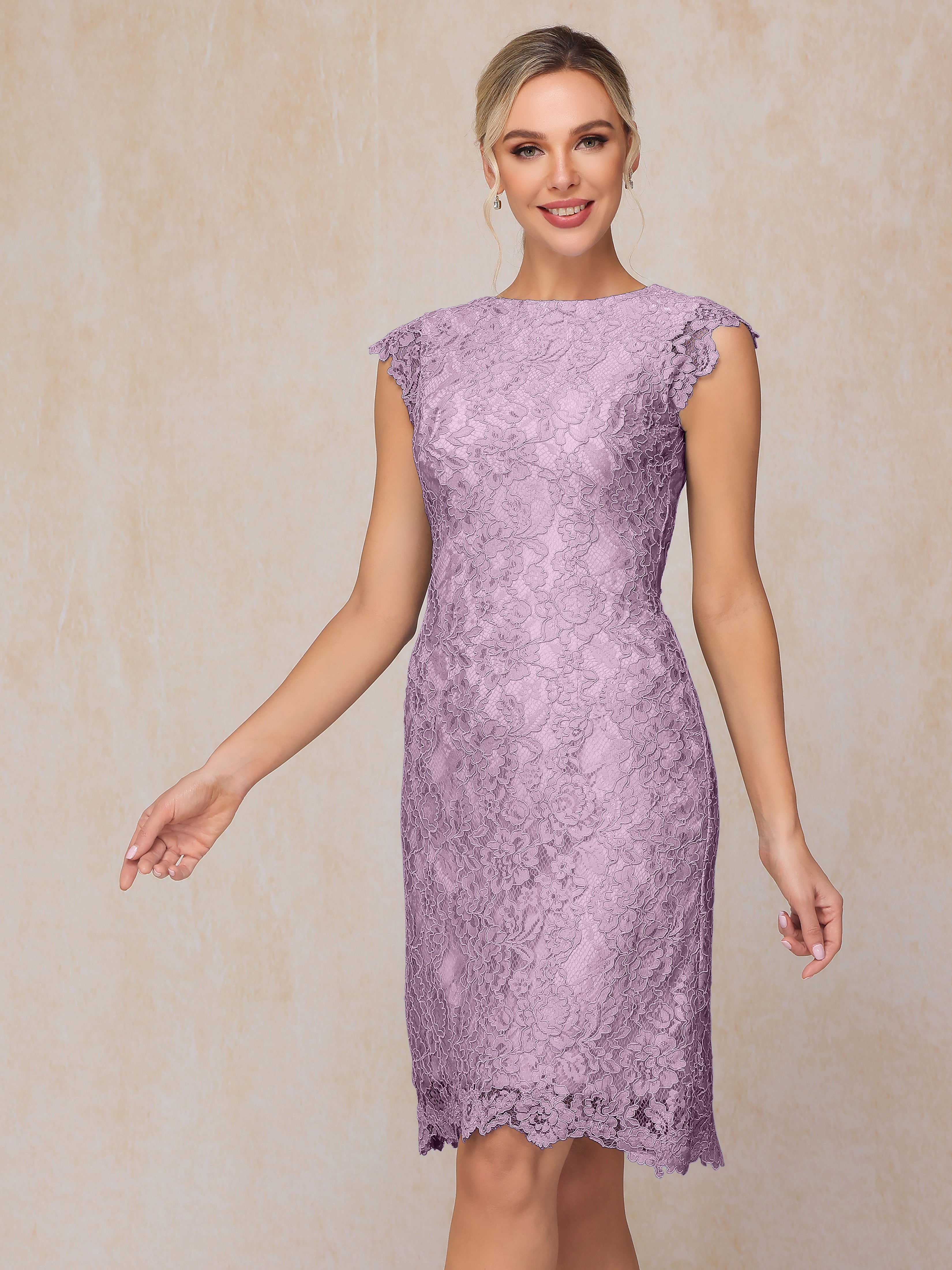 Cap Sleeves Knee Length Lace Mother Of The Groom Dress