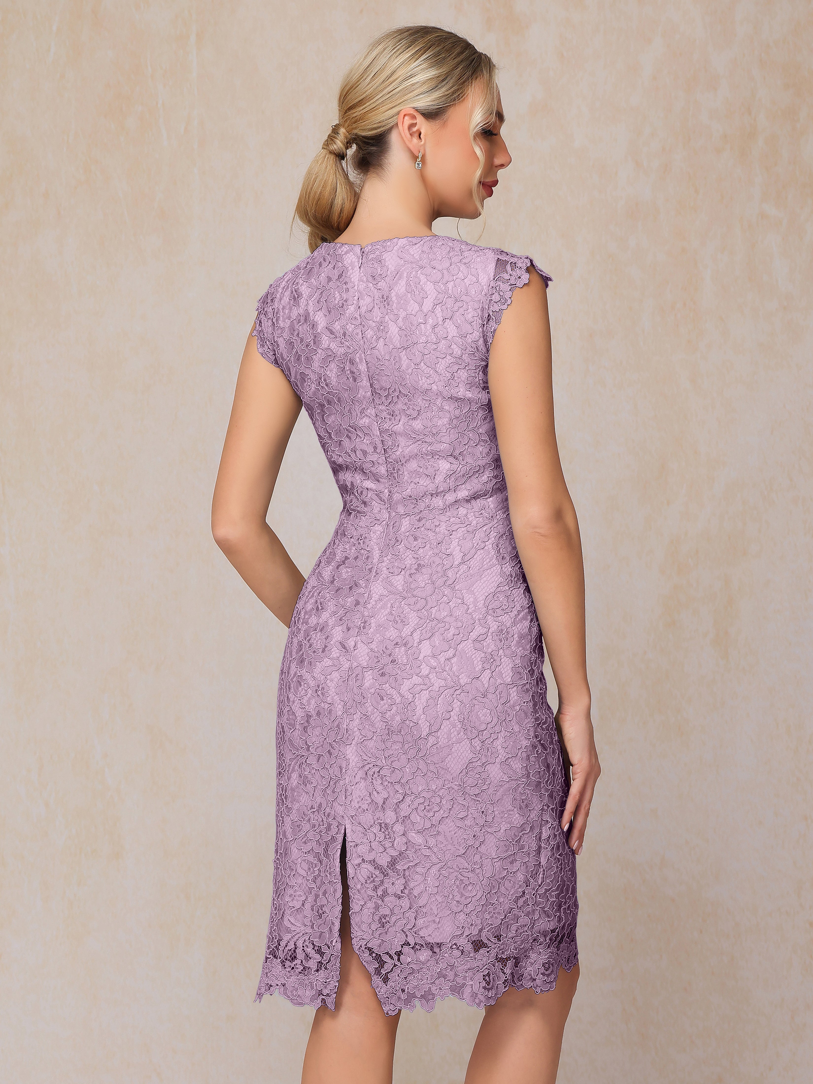 Cap Sleeves Knee Length Lace Mother Of The Groom Dress