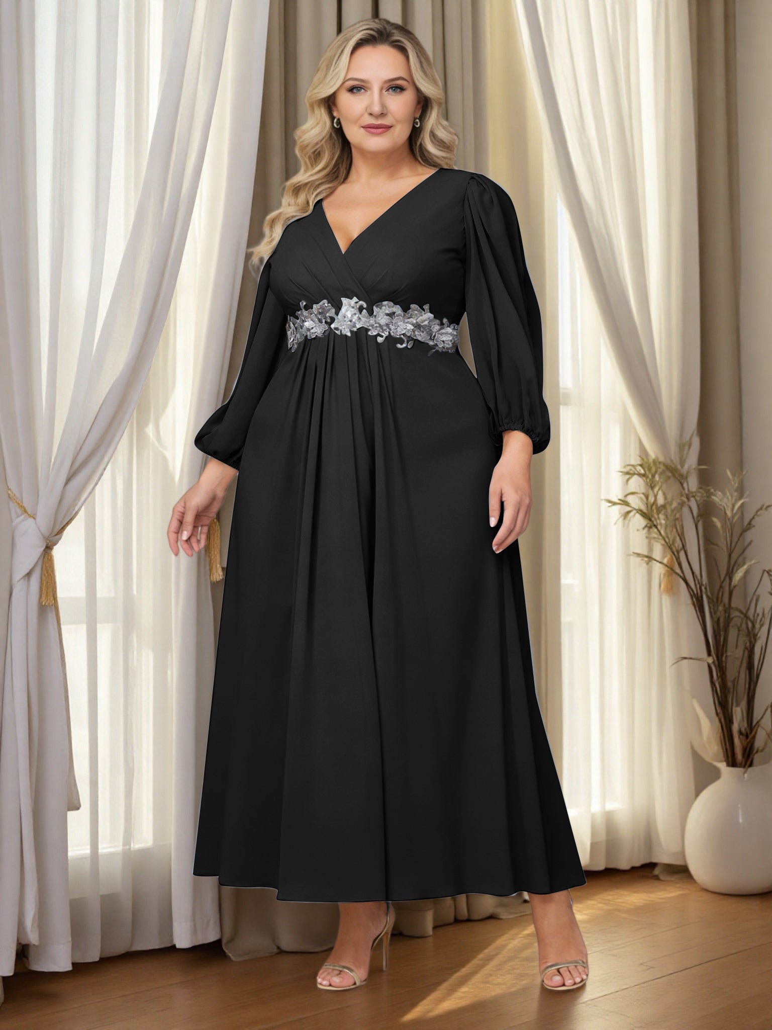 black chiffon maxi dress plus size Plus Size - Textured Chiffon Maxi Dress