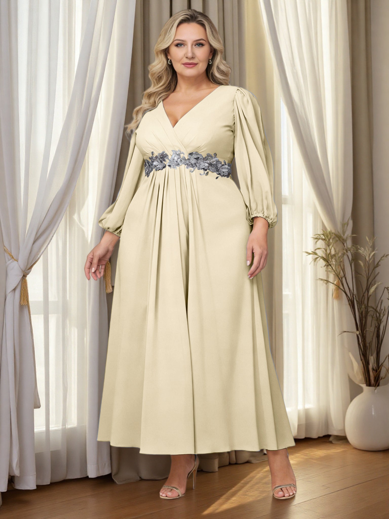 Cicinia Champagne Mother Of The Bride Dress Plus Size Long Chiffon Appliques Lace A-line Ankle Length Cicinia Champagne Mother Of The Bride Dress Plus Size Long Chiffon Appliques Lace A-line Ankle Length