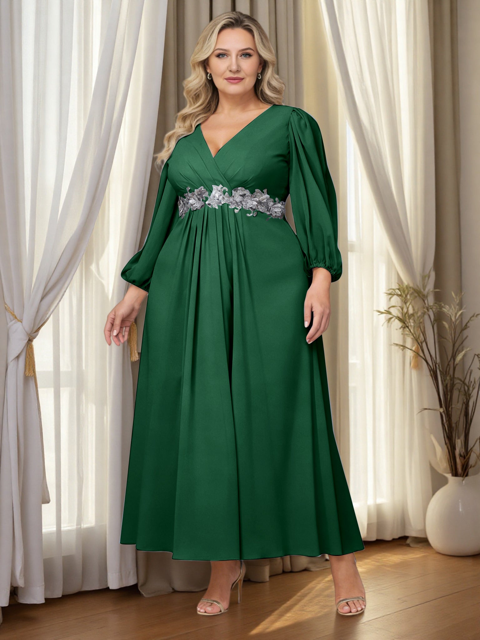 Cicinia Dark Green Mother Of The Bride Dress Plus Size Long Chiffon Ap