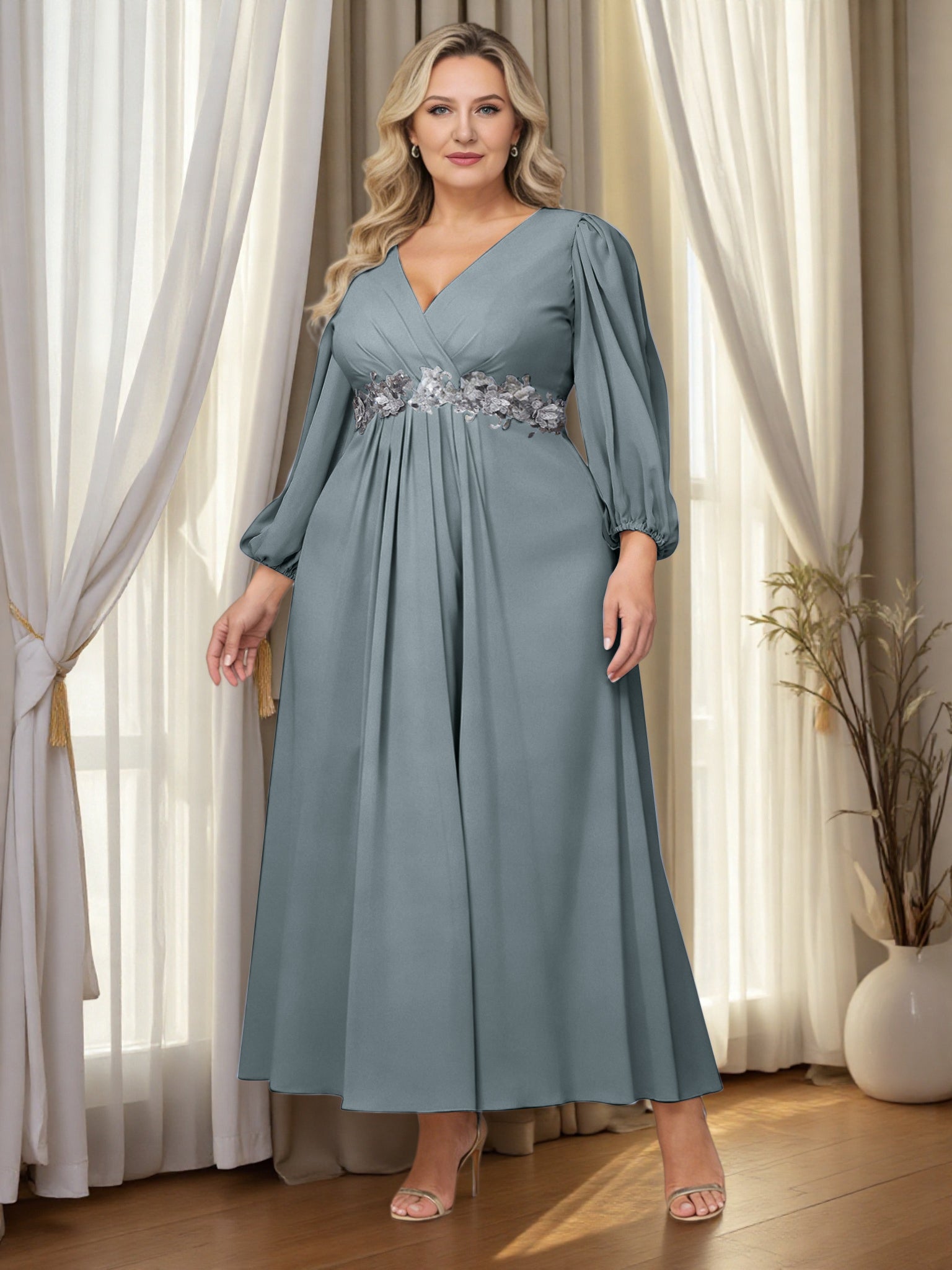 steel grey mother of the bride dress Cicinia Plus Size Long Chiffon Appliques Lace A-line Ankle Length sororityoutfits