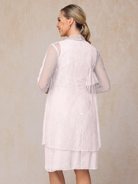 2 Pieces Knee Length Chiffon Lace Mother Of The Groom Dress