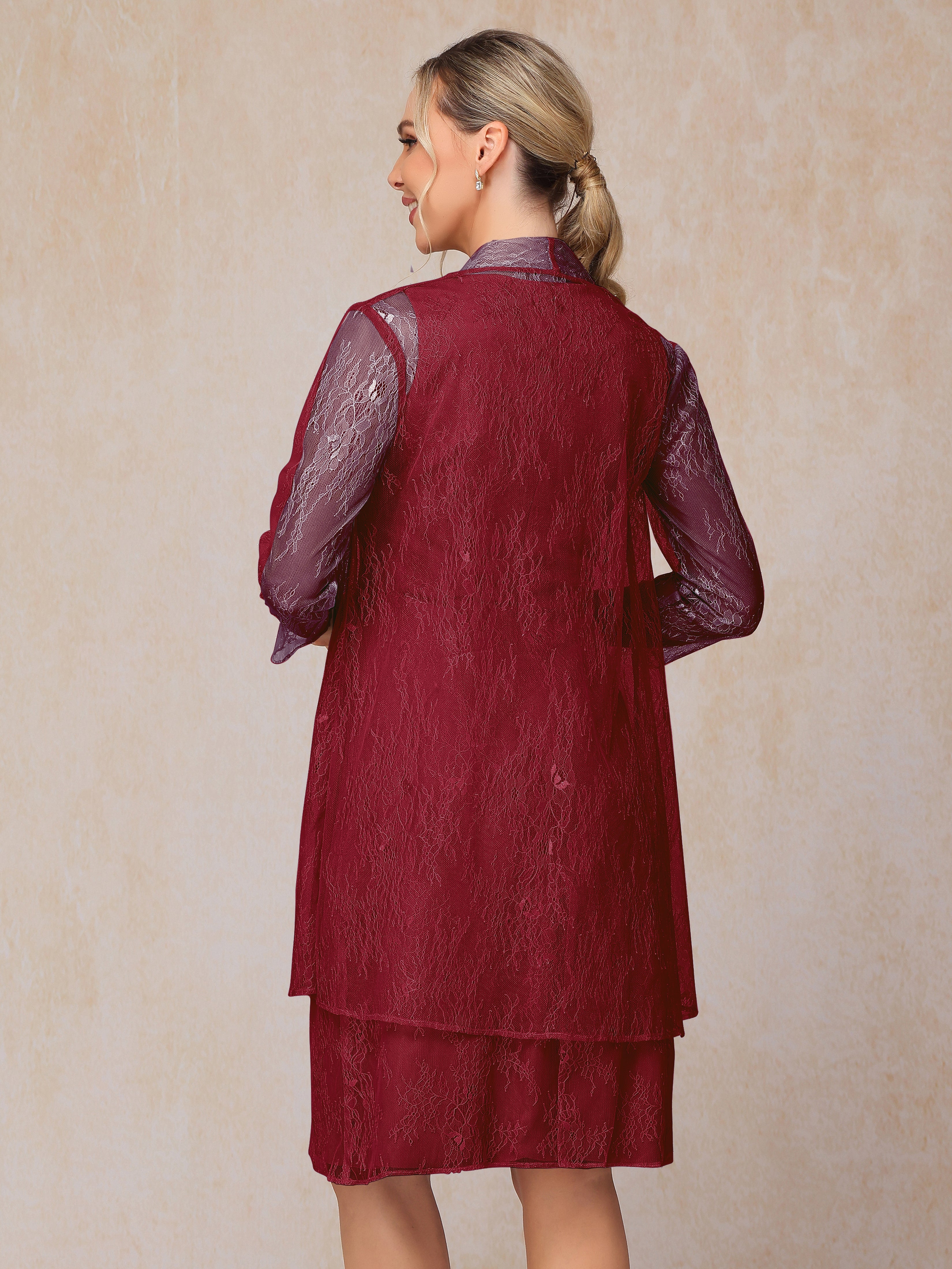 2 Pieces Knee Length Chiffon Lace Mother Of The Groom Dress