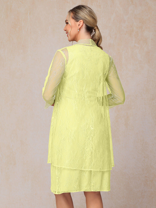 2 Pieces Knee Length Chiffon Lace Mother Of The Groom Dress