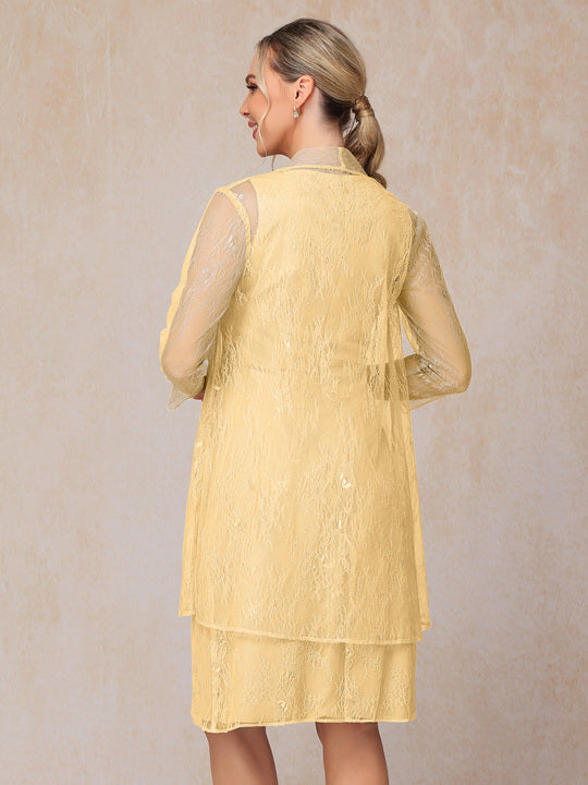 2 Pieces Knee Length Chiffon Lace Mother Of The Groom Dress