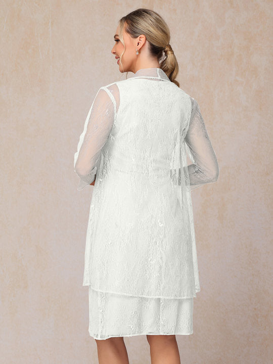 2 Pieces Knee Length Chiffon Lace Mother Of The Groom Dress
