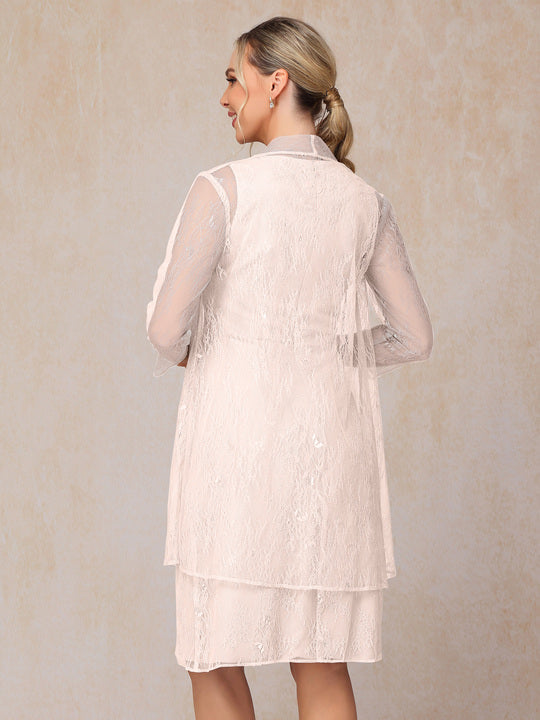 2 Pieces Knee Length Chiffon Lace Mother Of The Groom Dress