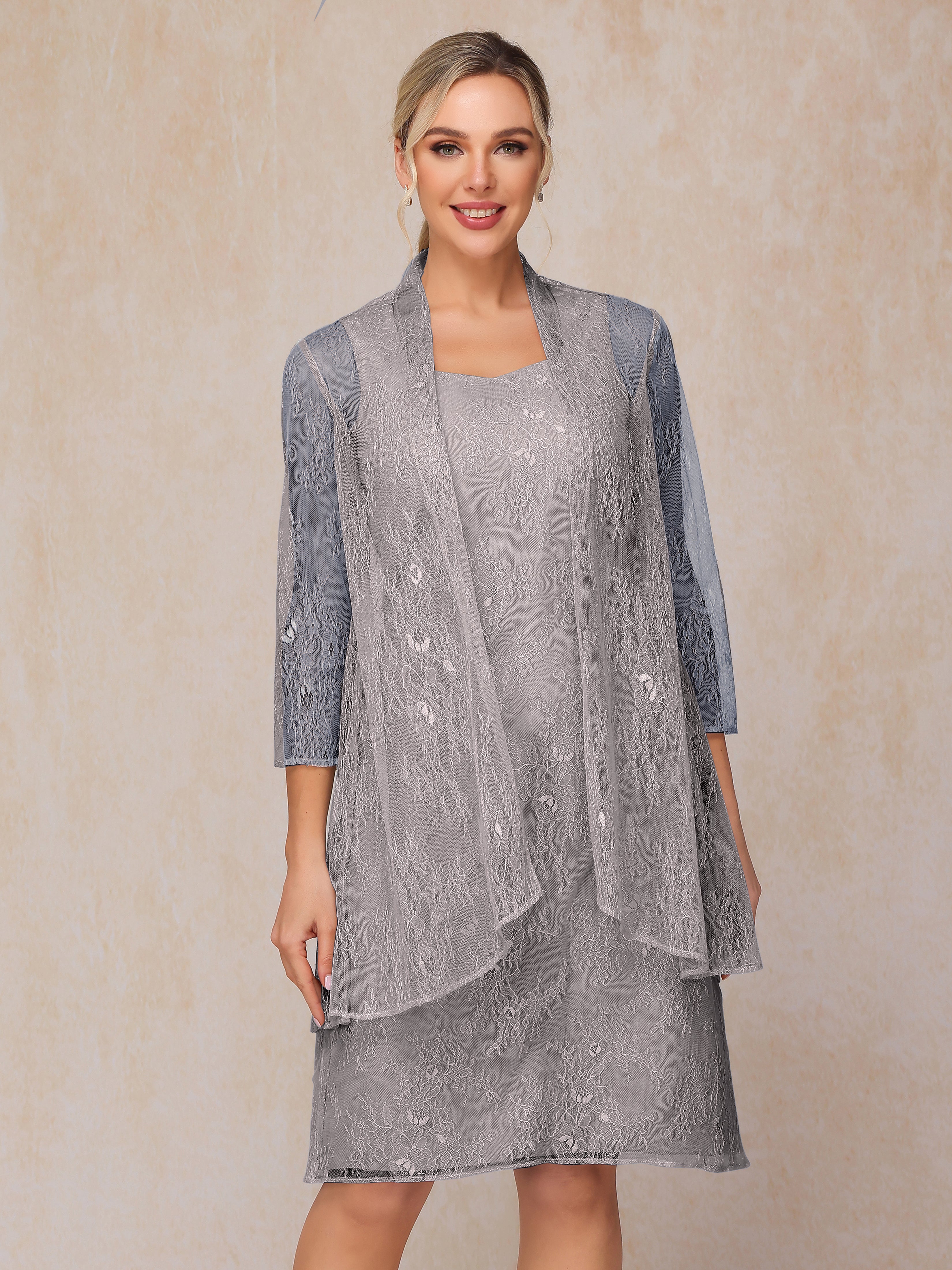 2 Pieces Knee Length Chiffon Lace Mother Of The Groom Dress