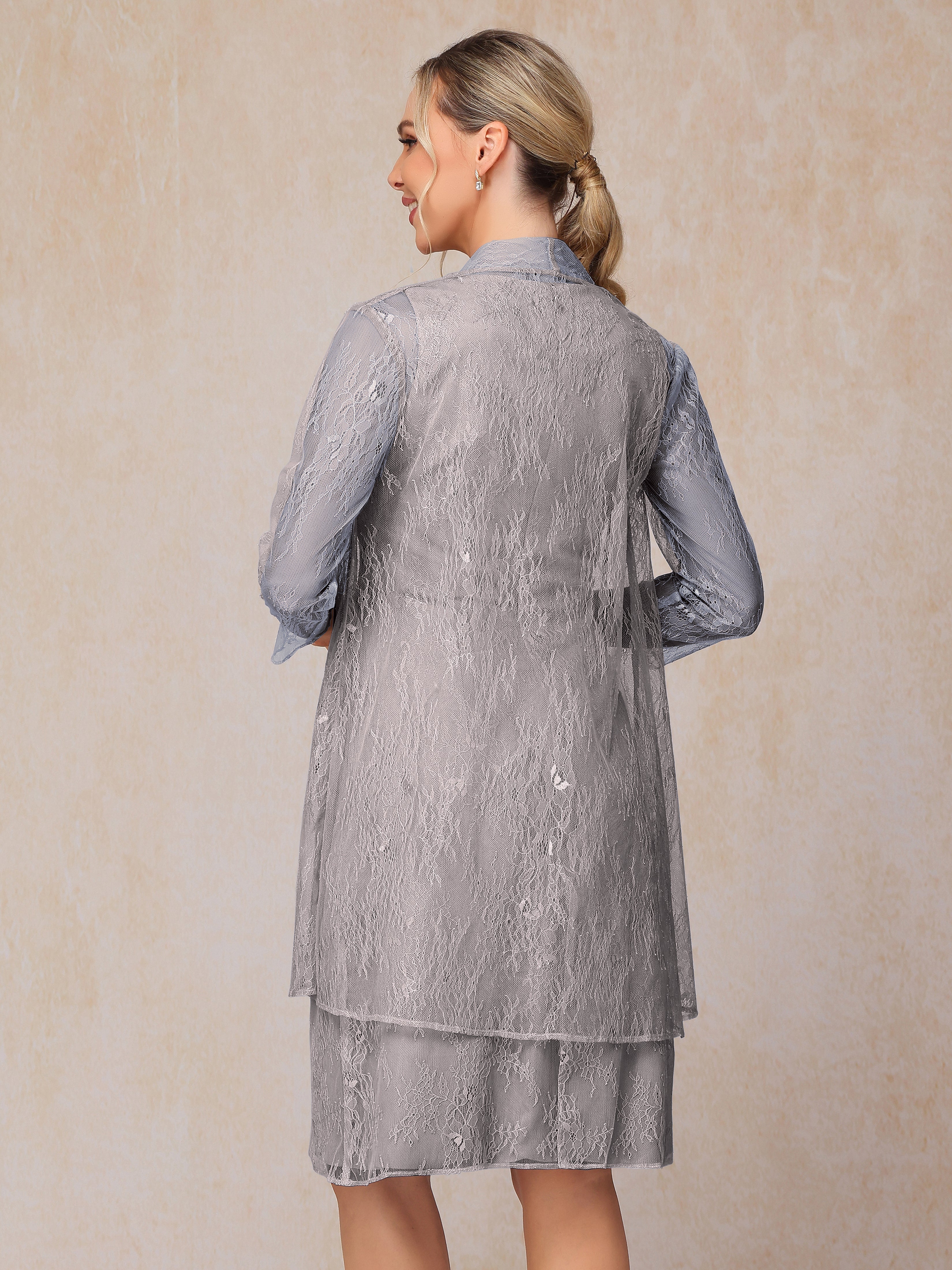 2 Pieces Knee Length Chiffon Lace Mother Of The Groom Dress