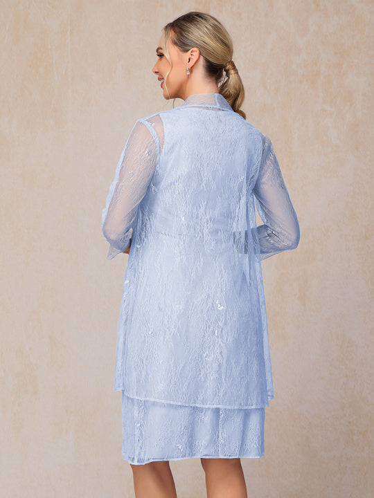 2 Pieces Knee Length Chiffon Lace Mother Of The Groom Dress
