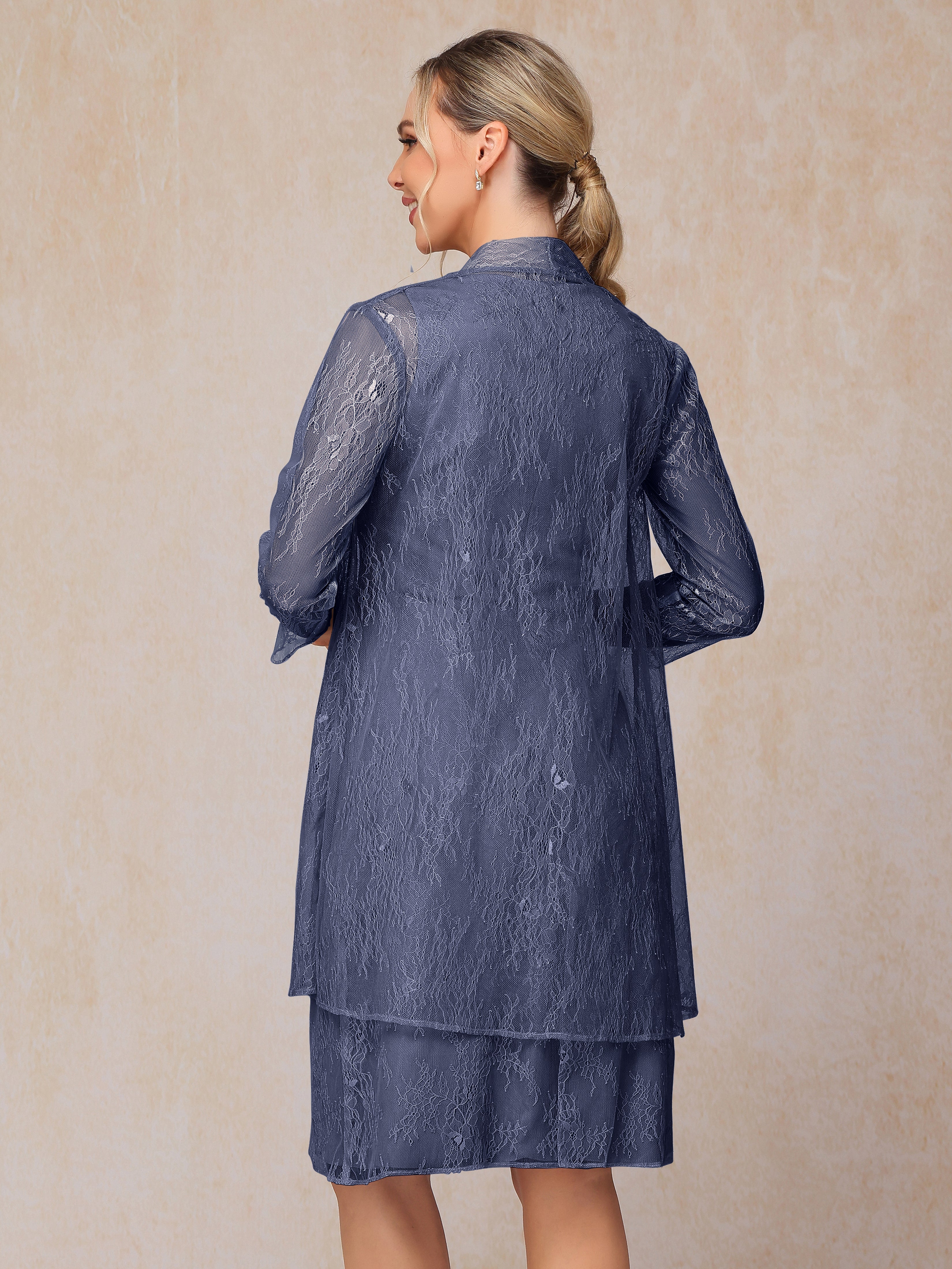 2 Pieces Knee Length Chiffon Lace Mother Of The Groom Dress
