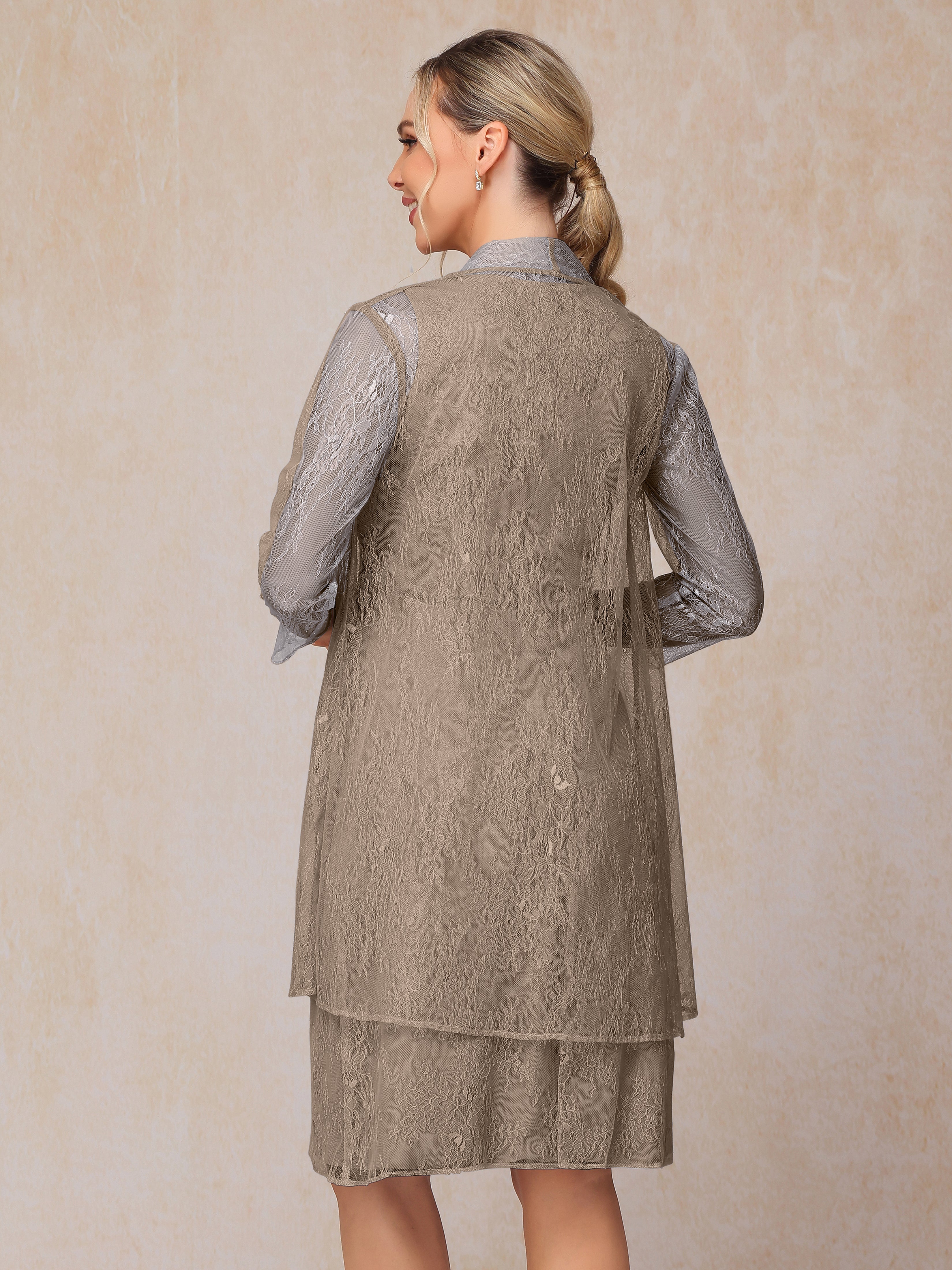 2 Pieces Knee Length Chiffon Lace Mother Of The Groom Dress