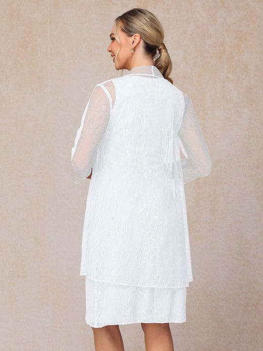 2 Pieces Knee Length Chiffon Lace Mother Of The Groom Dress