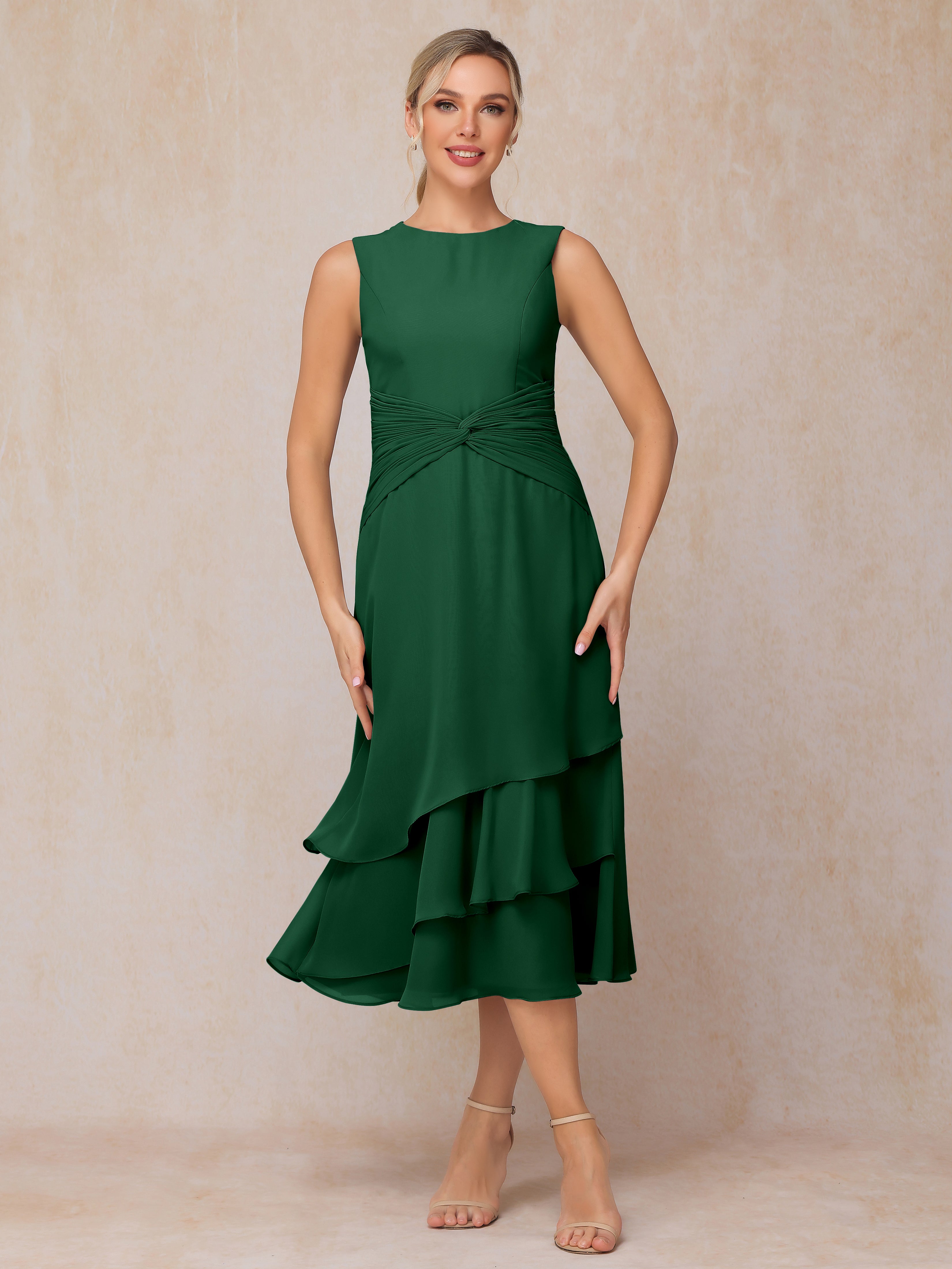 2 Pieces Tea Length Long Sleeves Chiffon Mother Of The Groom Dress