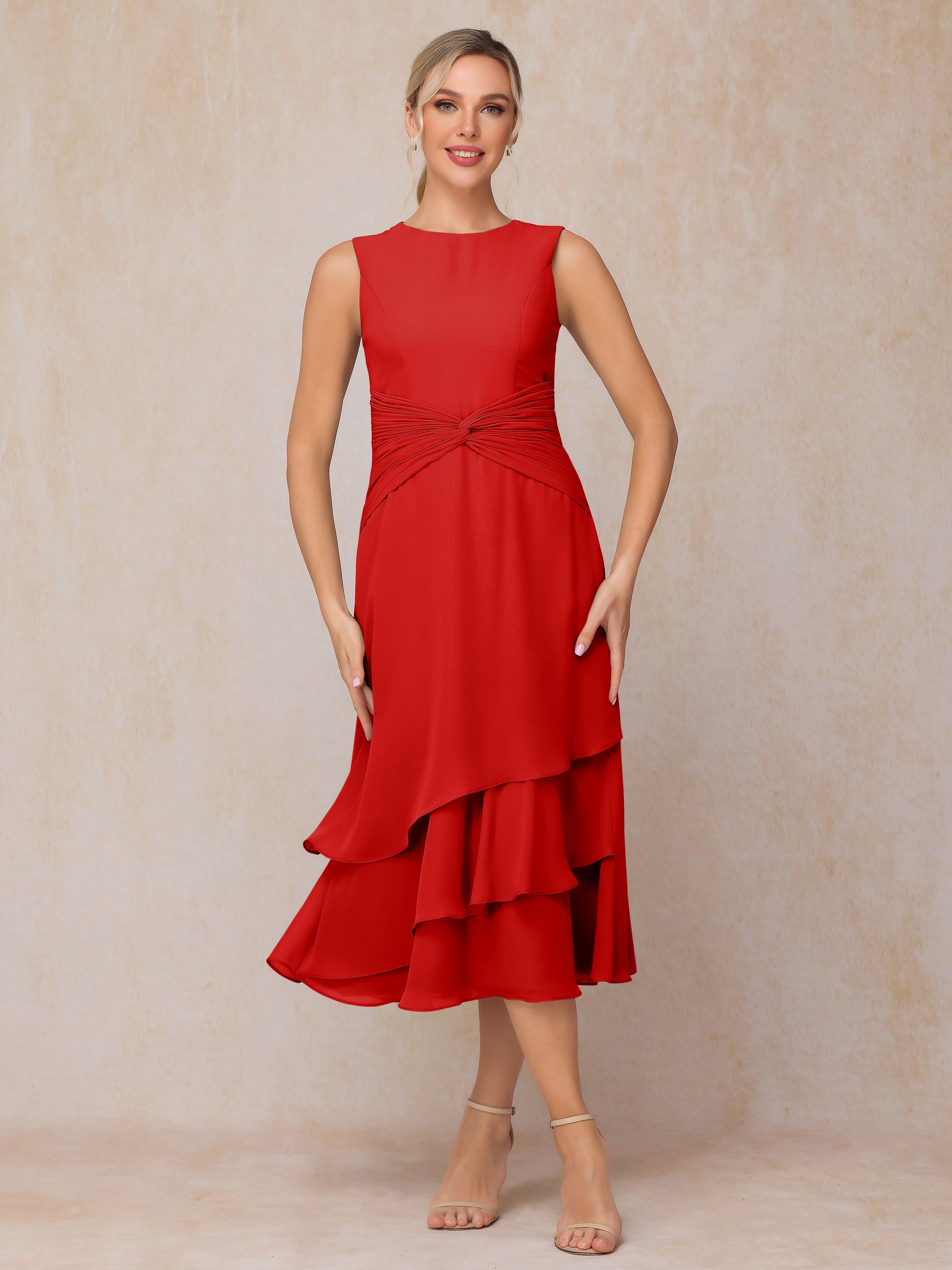 2 Pieces Tea Length Long Sleeves Chiffon Mother Of The Groom Dress