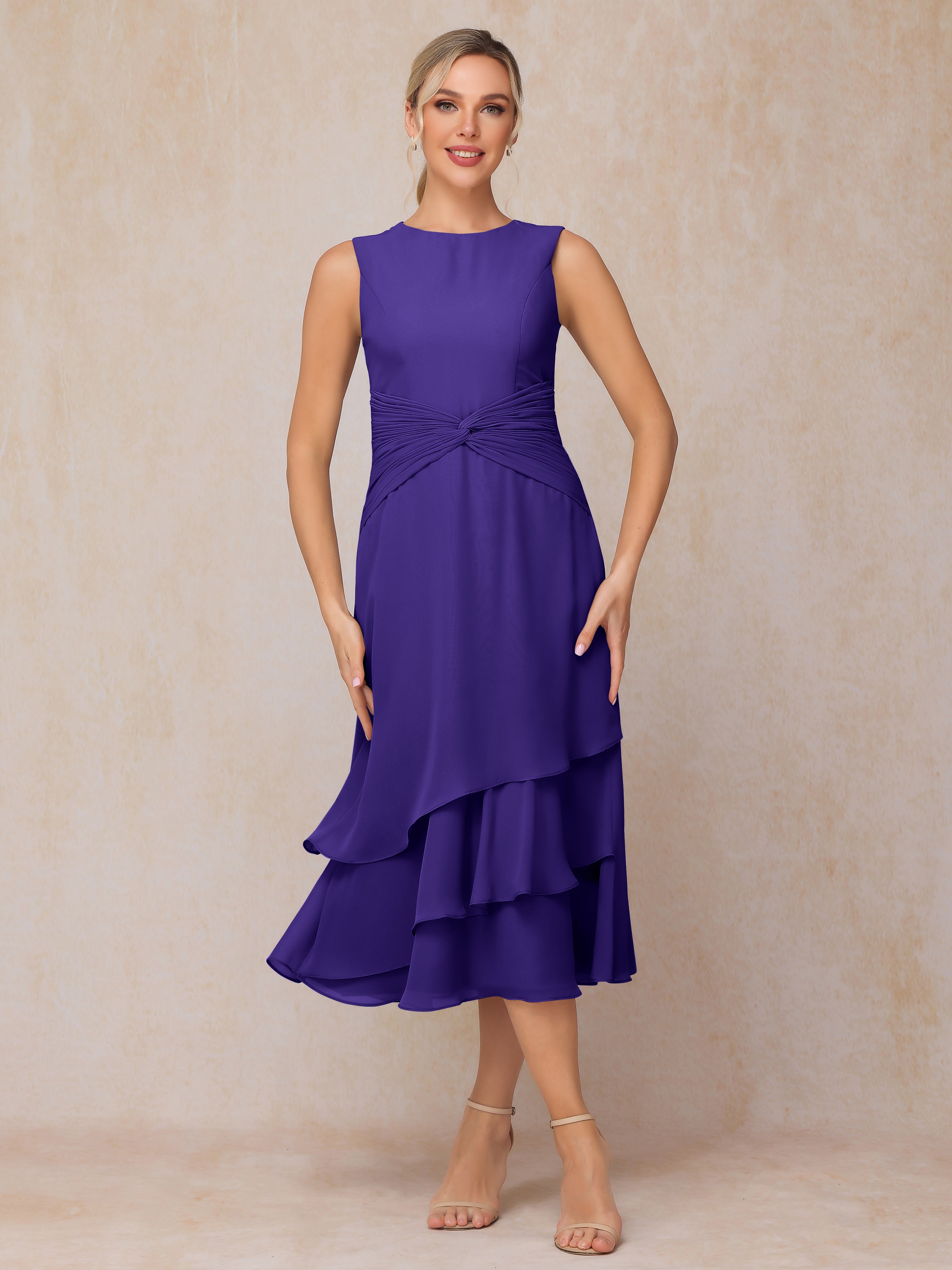 2 Pieces Tea Length Long Sleeves Chiffon Mother Of The Groom Dress