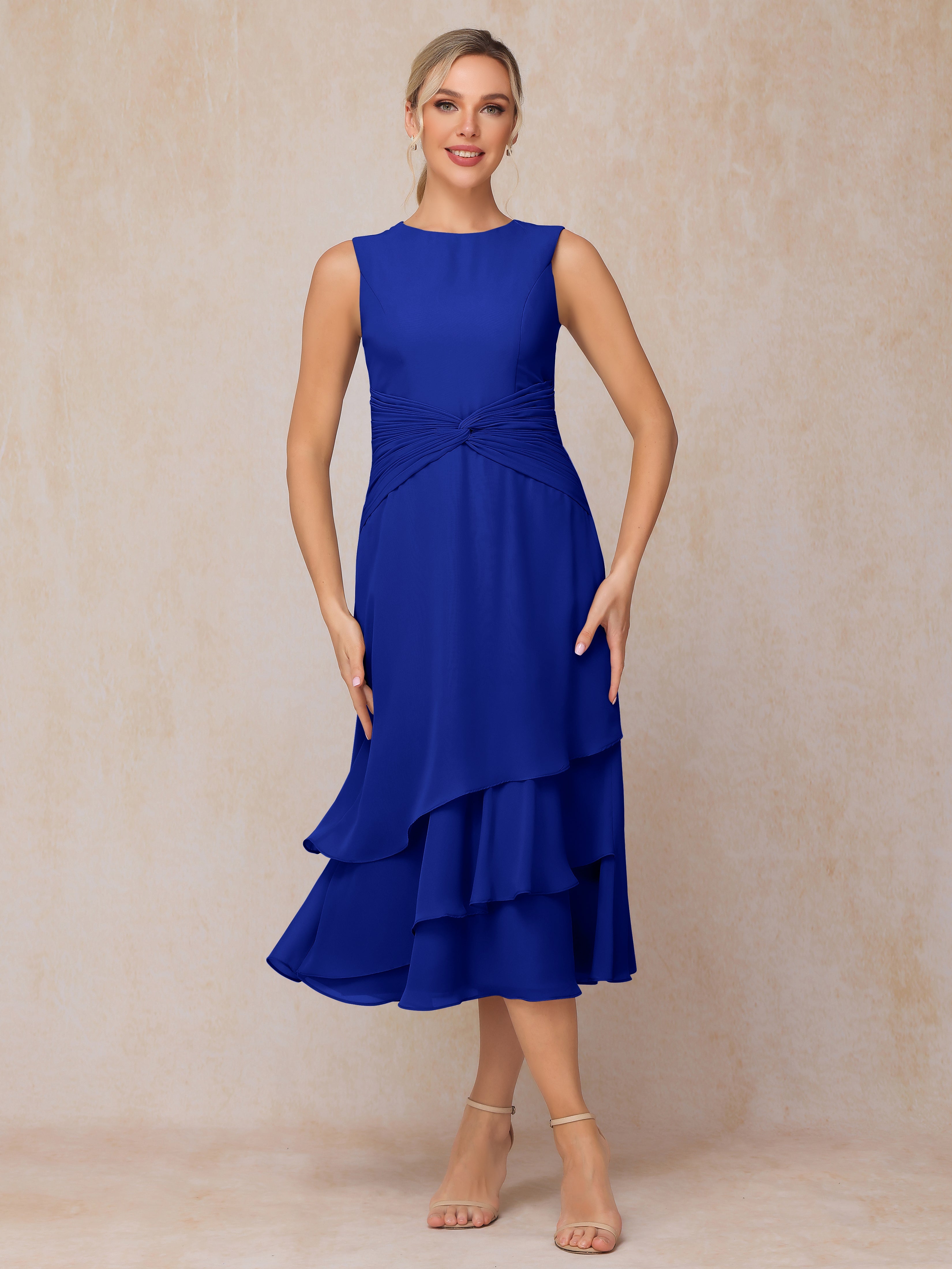 2 Pieces Tea Length Long Sleeves Chiffon Mother Of The Groom Dress