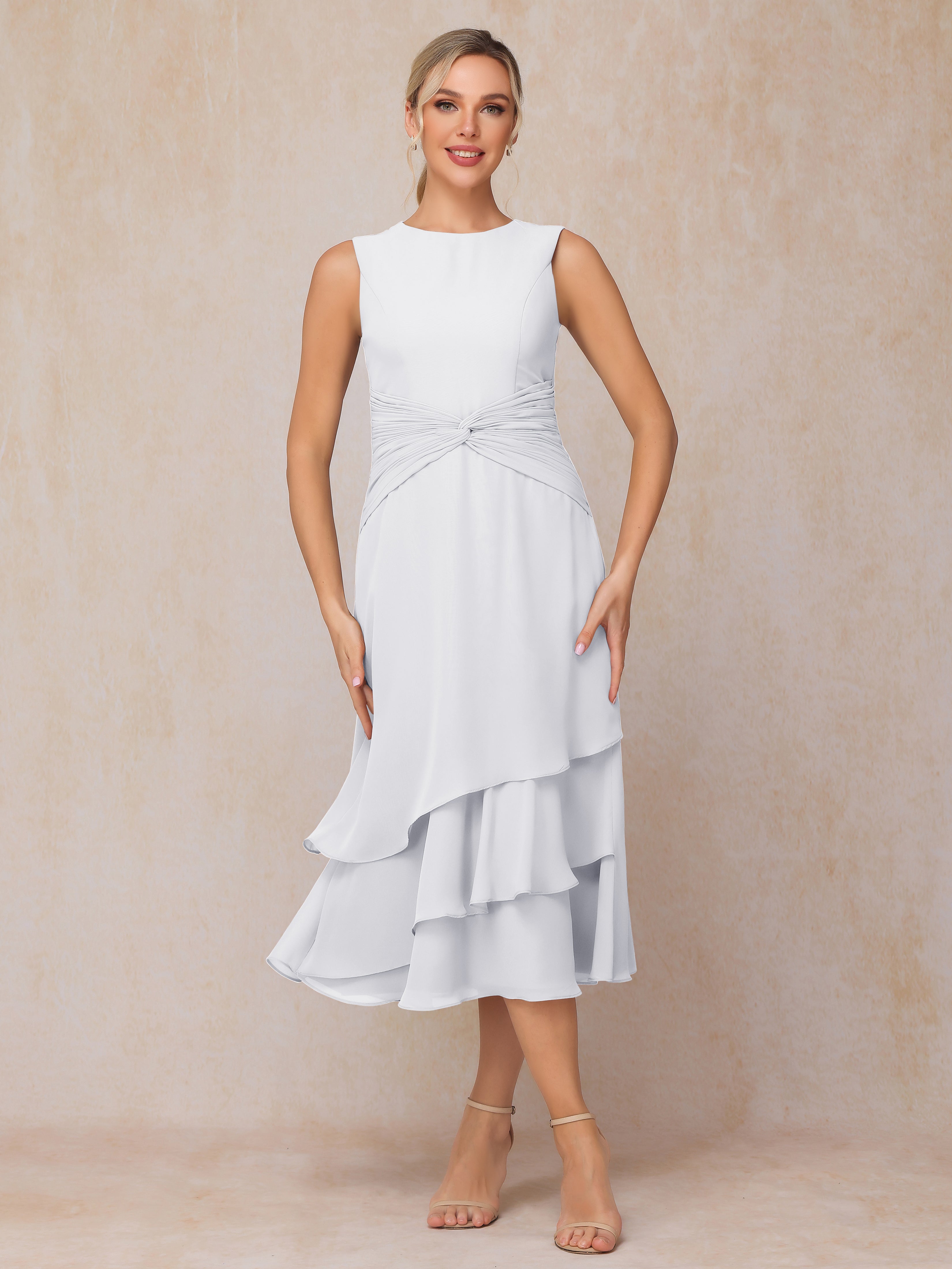 2 Pieces Tea Length Long Sleeves Chiffon Mother Of The Groom Dress