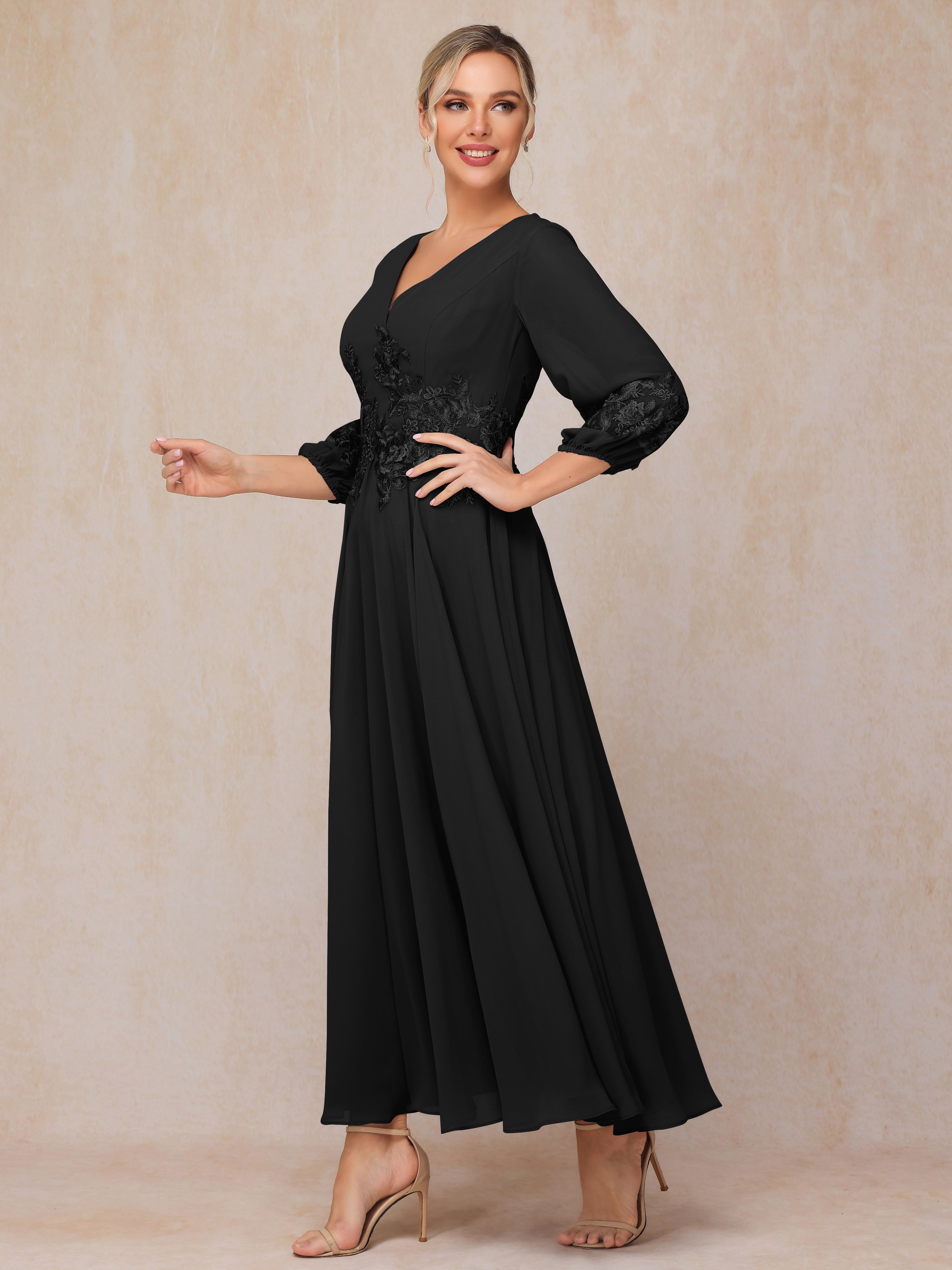 Long Sleeves Appliques Ankle Length Chiffon Mother Of The Groom Dress