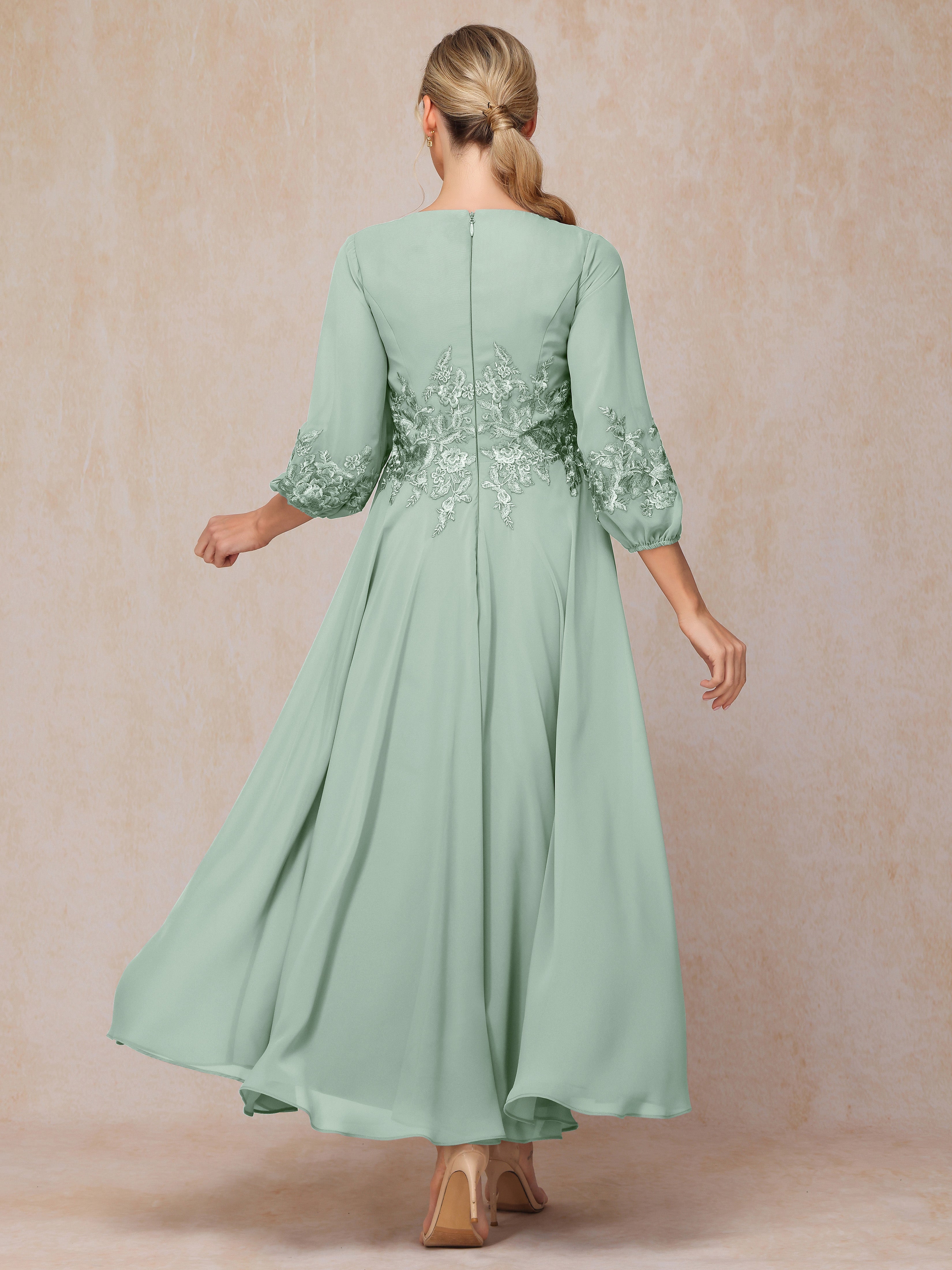Long Sleeves Appliques Ankle Length Chiffon Mother Of The Groom Dress