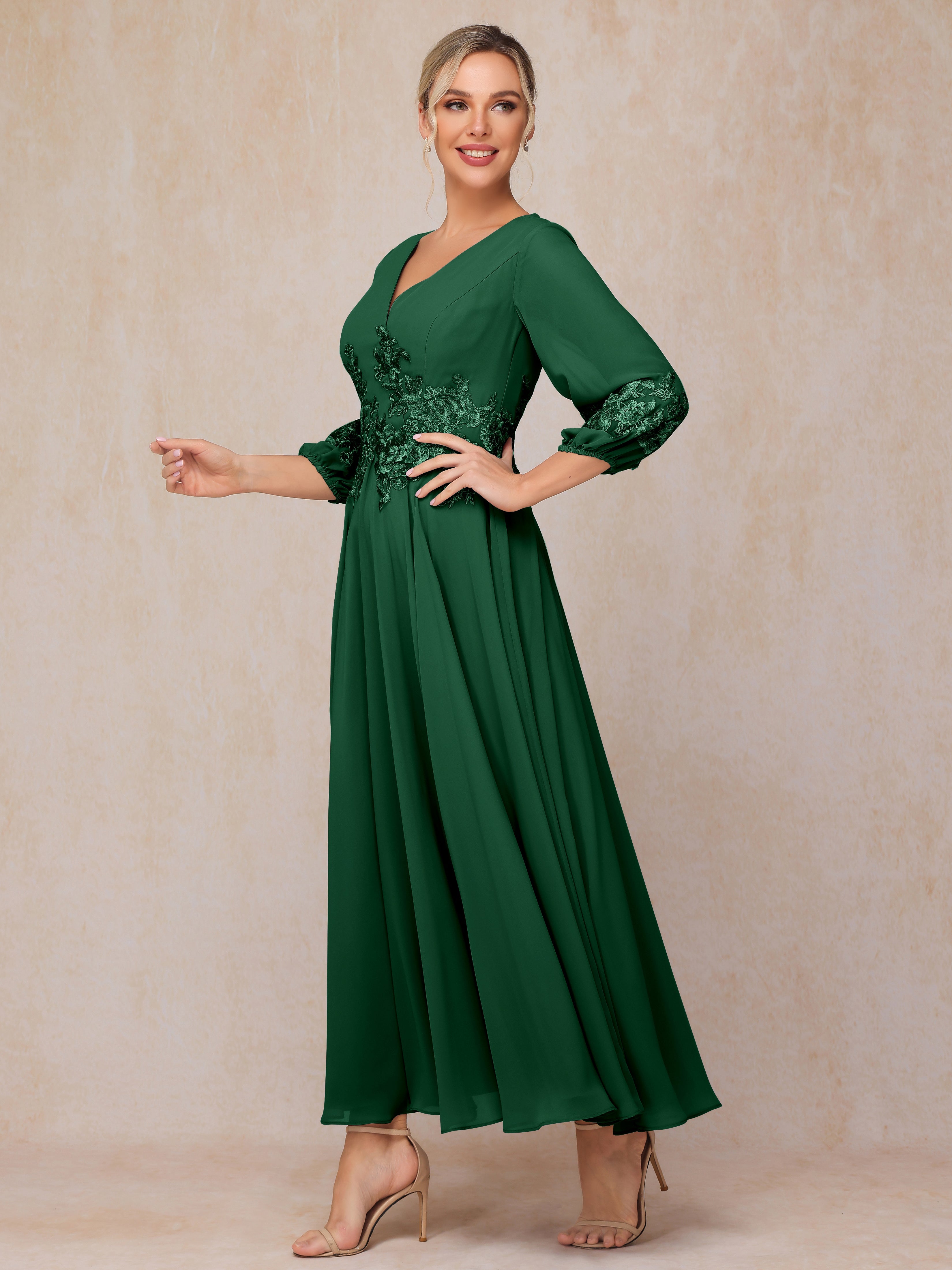 Long Sleeves Appliques Ankle Length Chiffon Mother Of The Groom Dress