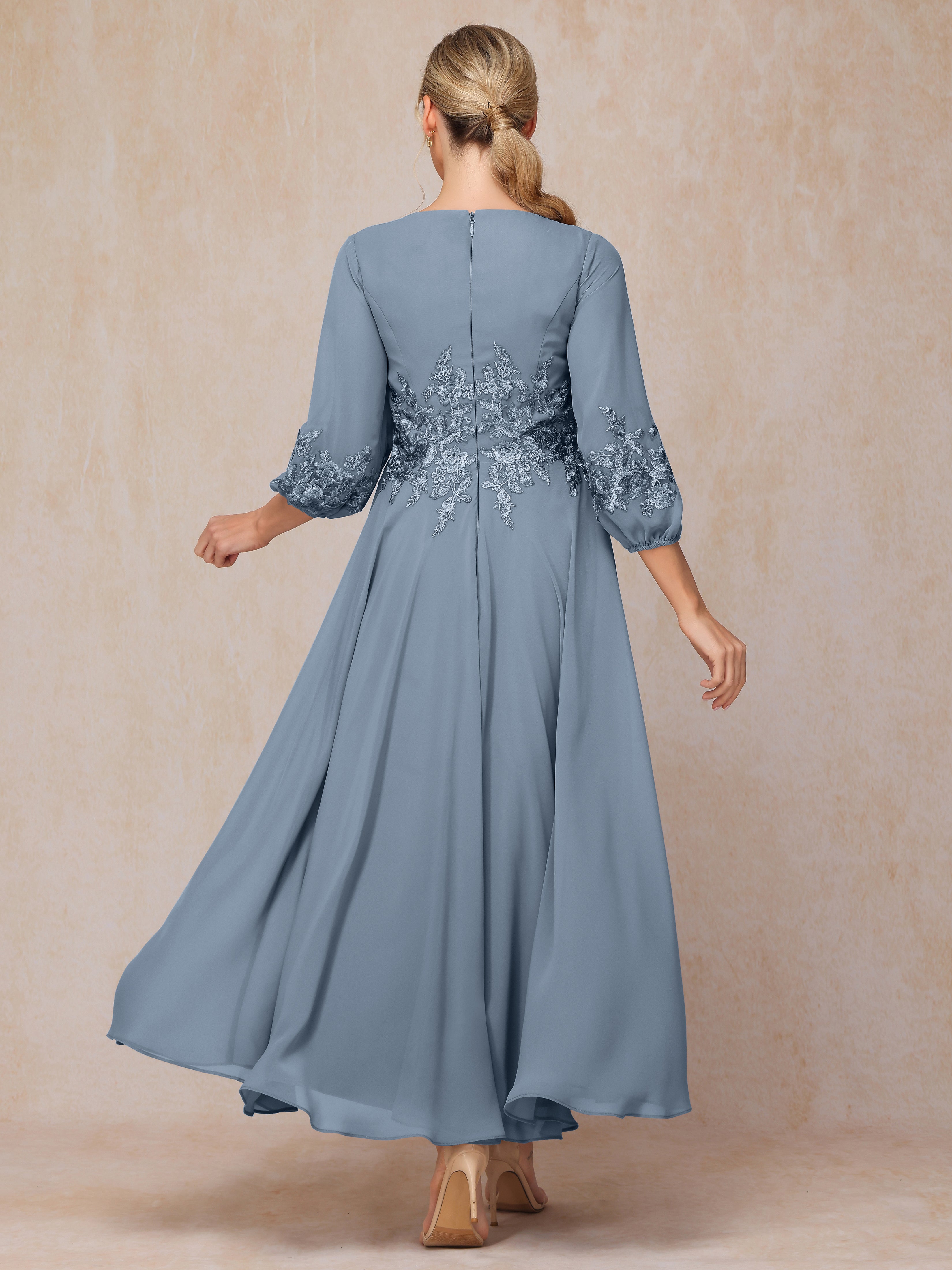 Long Sleeves Appliques Ankle Length Chiffon Mother Of The Bride Dress