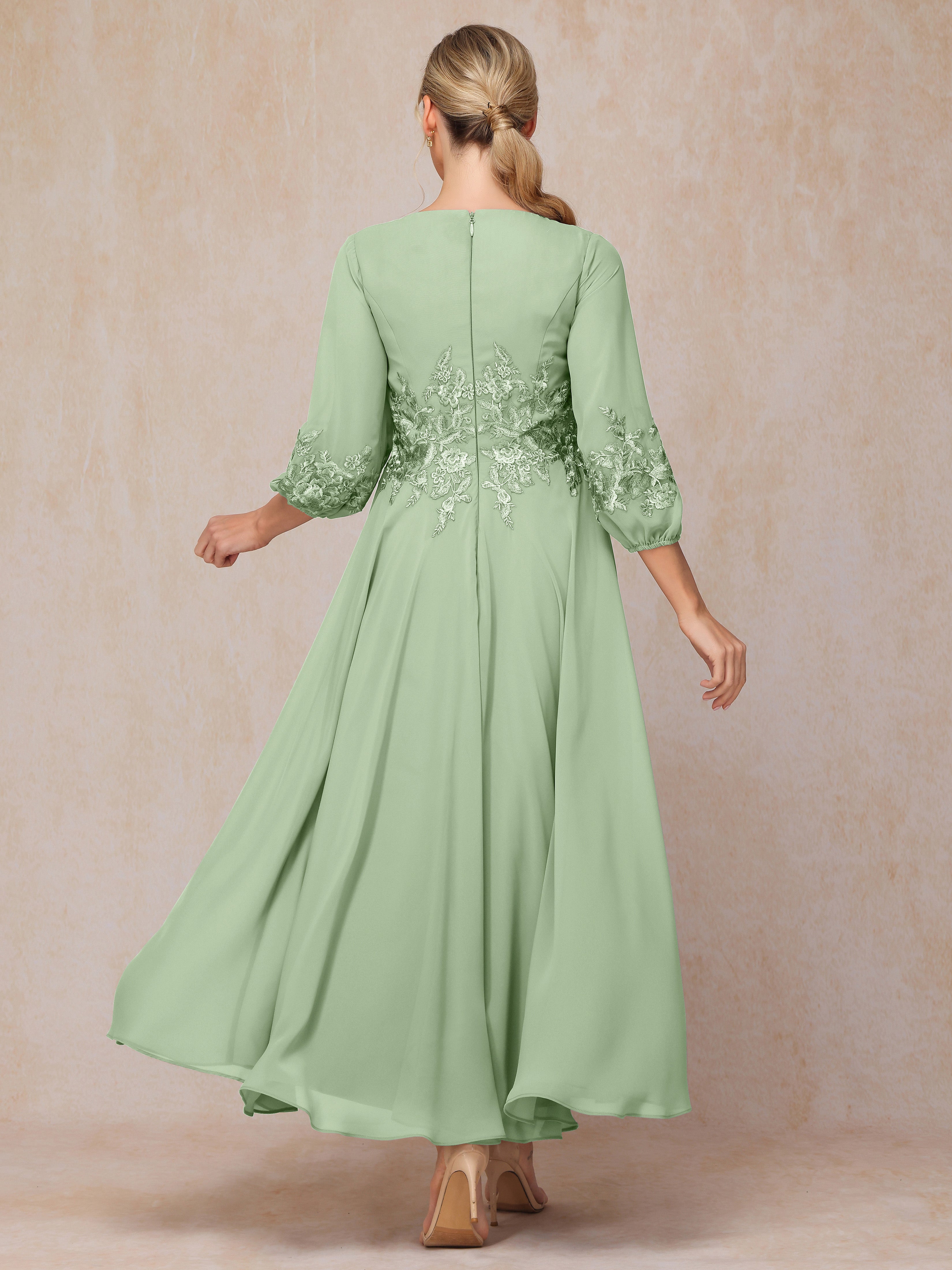 Long Sleeves Appliques Ankle Length Chiffon Mother Of The Groom Dress
