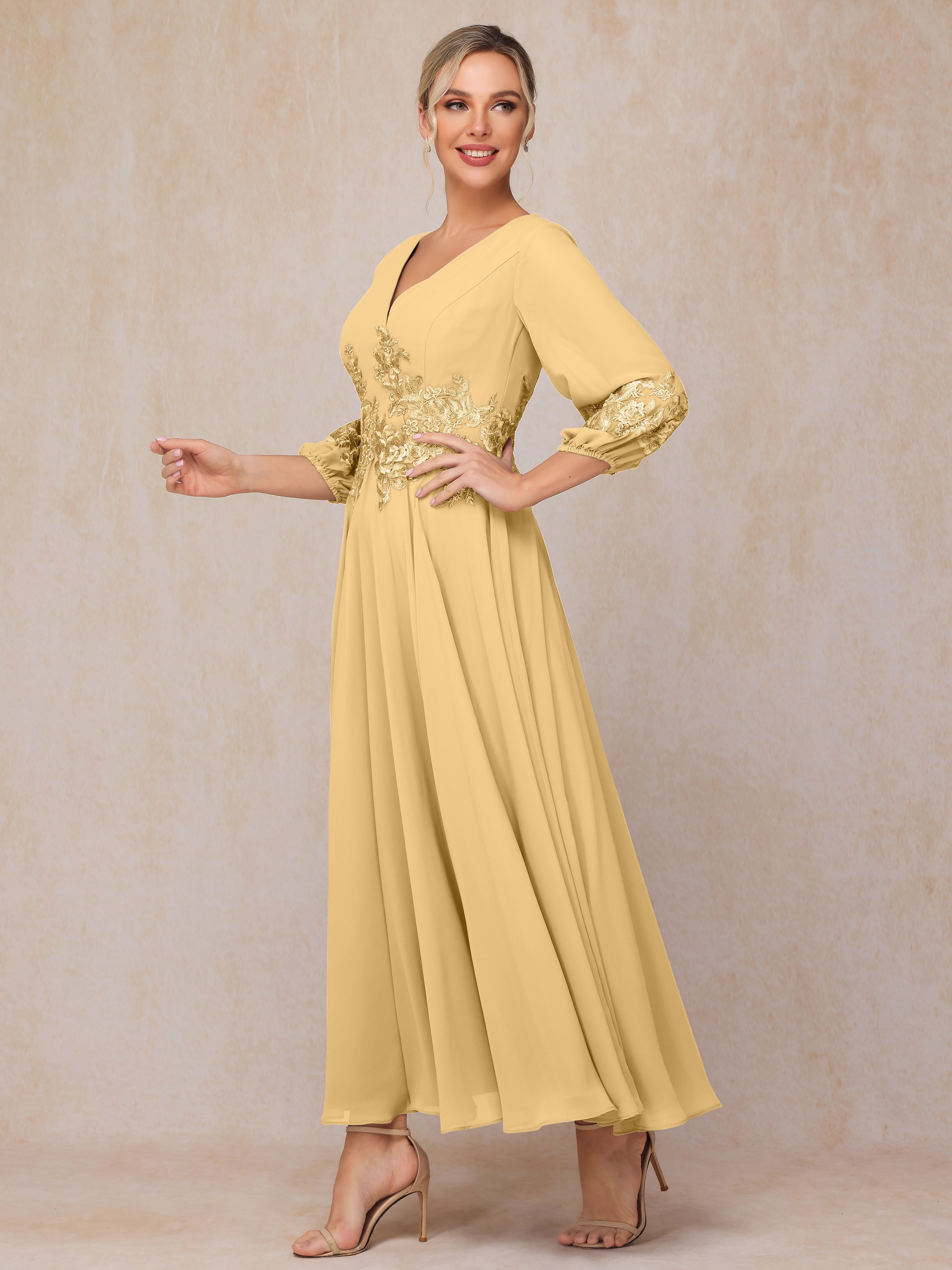 Long Sleeves Appliques Ankle Length Chiffon Mother Of The Groom Dress