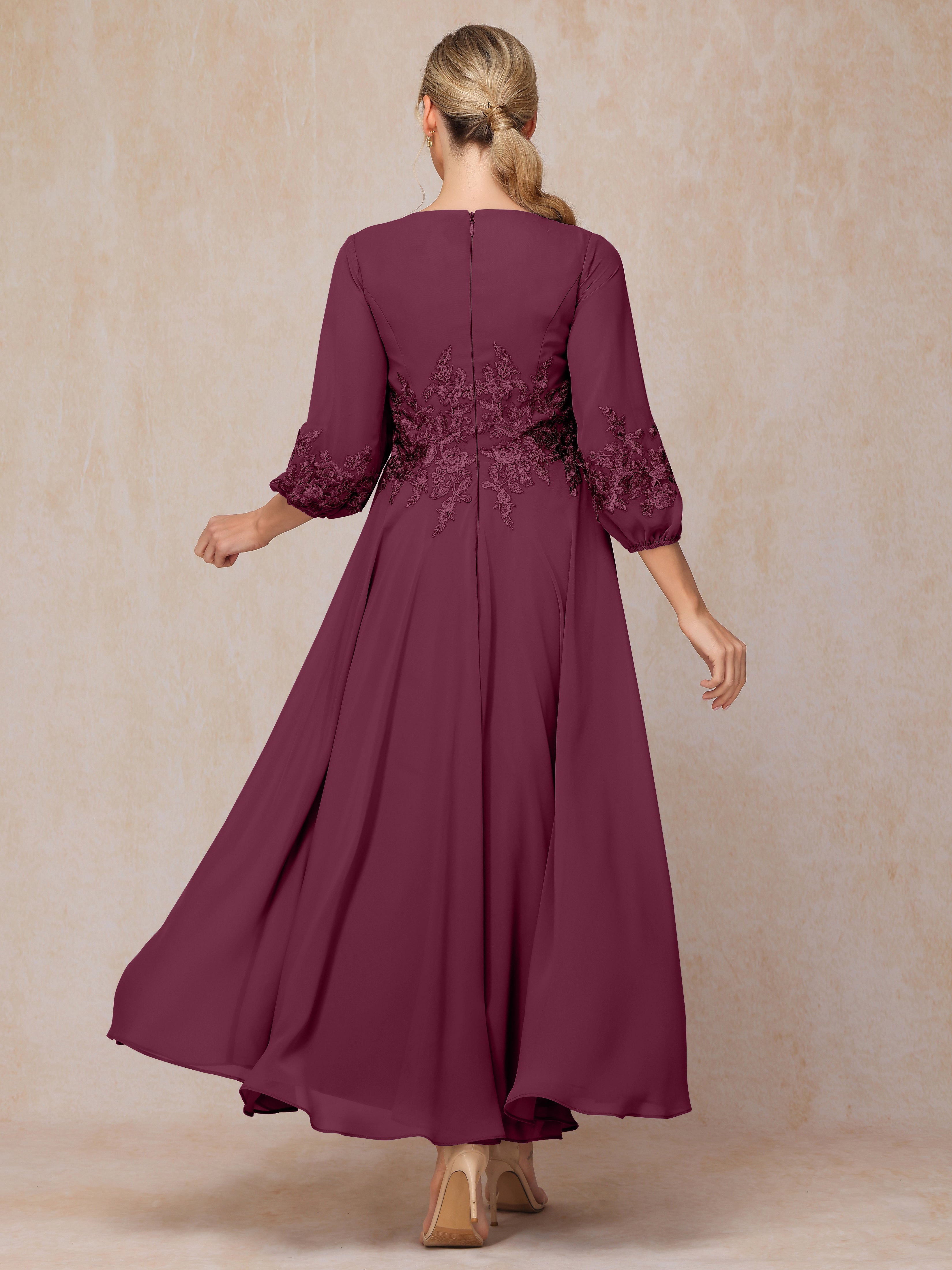 Long Sleeves Appliques Ankle Length Chiffon Mother Of The Groom Dress