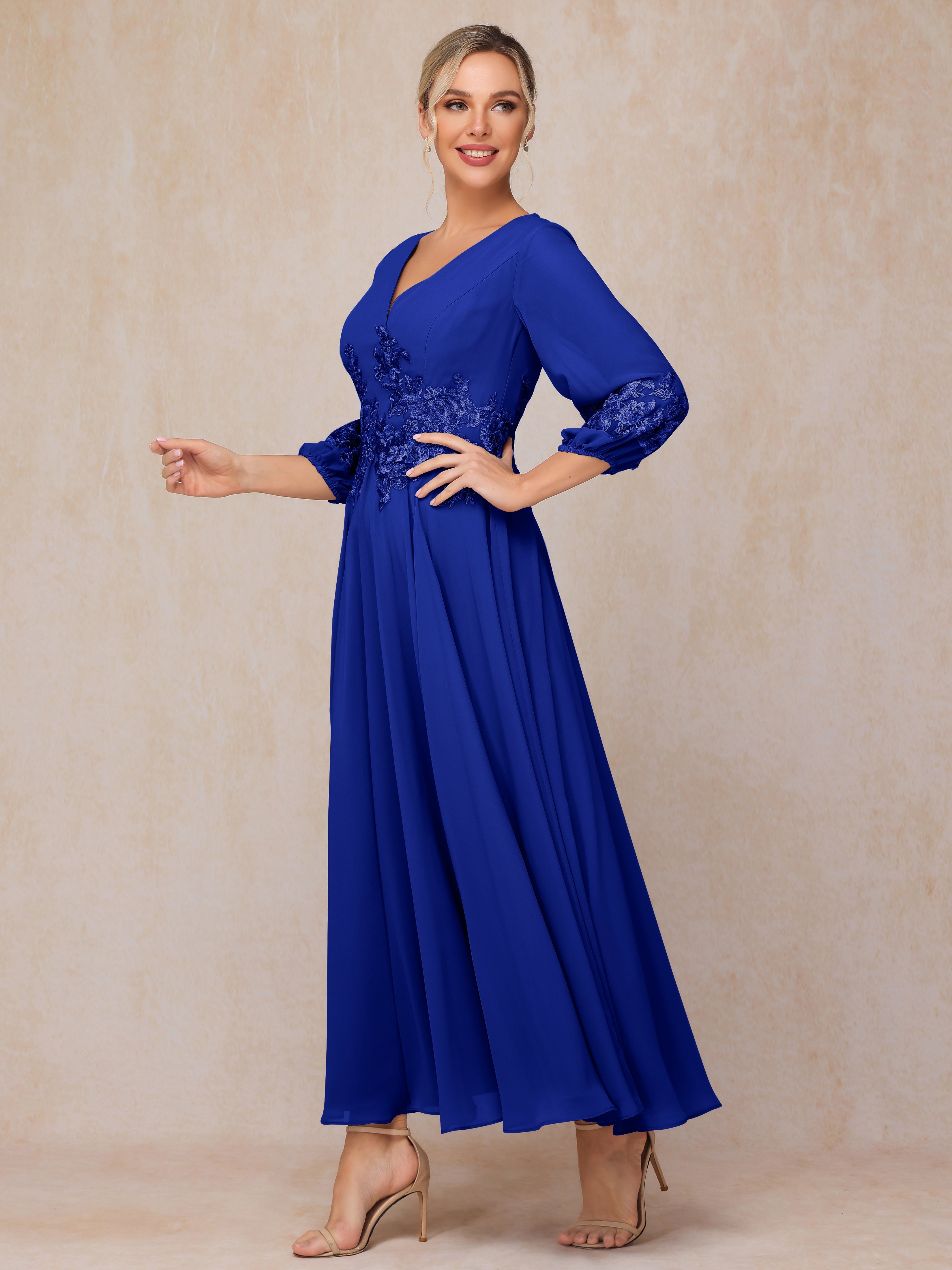 Long Sleeves Appliques Ankle Length Chiffon Mother Of The Groom Dress