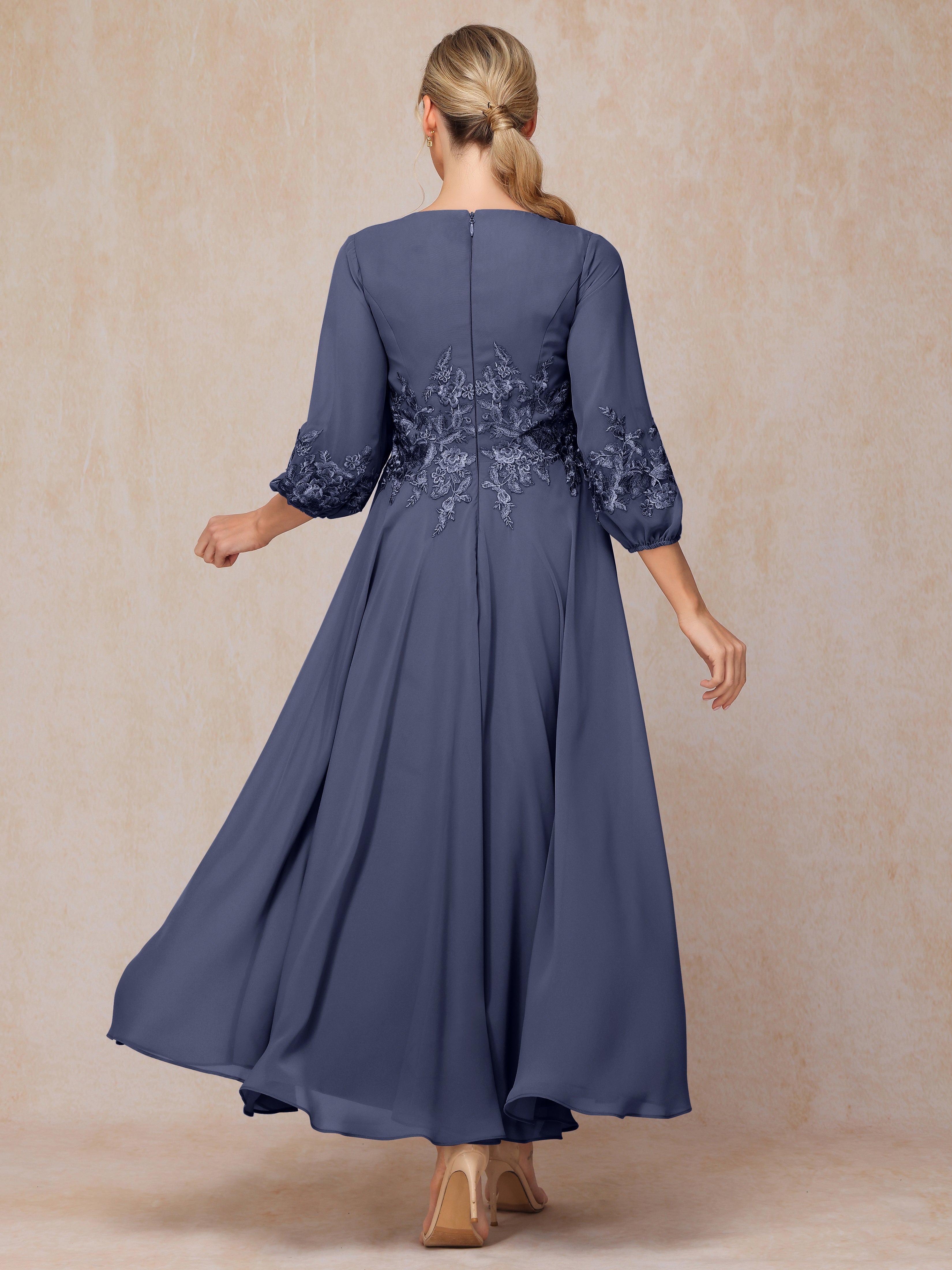 Long Sleeves Appliques Ankle Length Chiffon Mother Of The Groom Dress