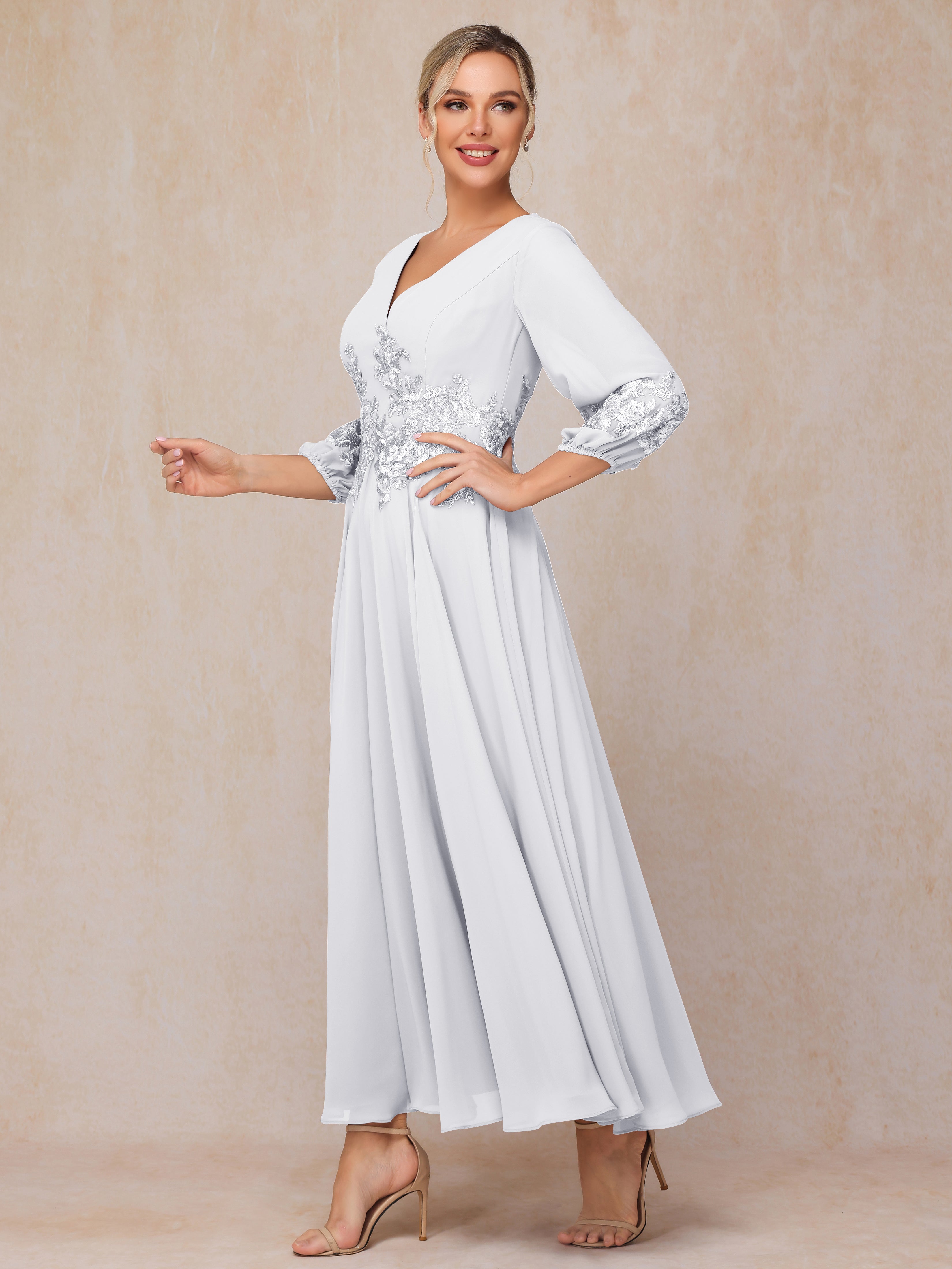 Long Sleeves Appliques Ankle Length Chiffon Mother Of The Groom Dress