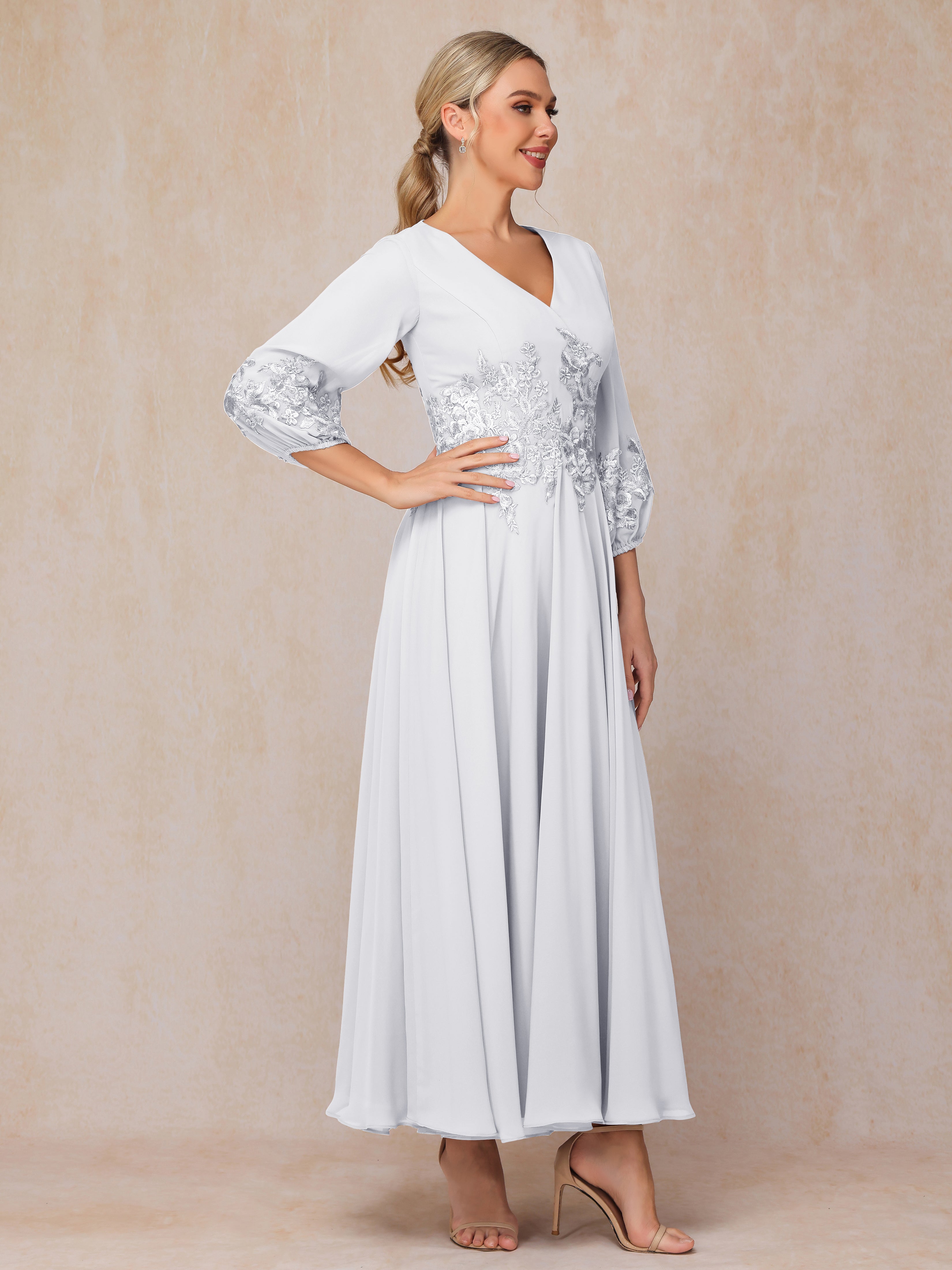 Long Sleeves Appliques Ankle Length Chiffon Mother Of The Groom Dress