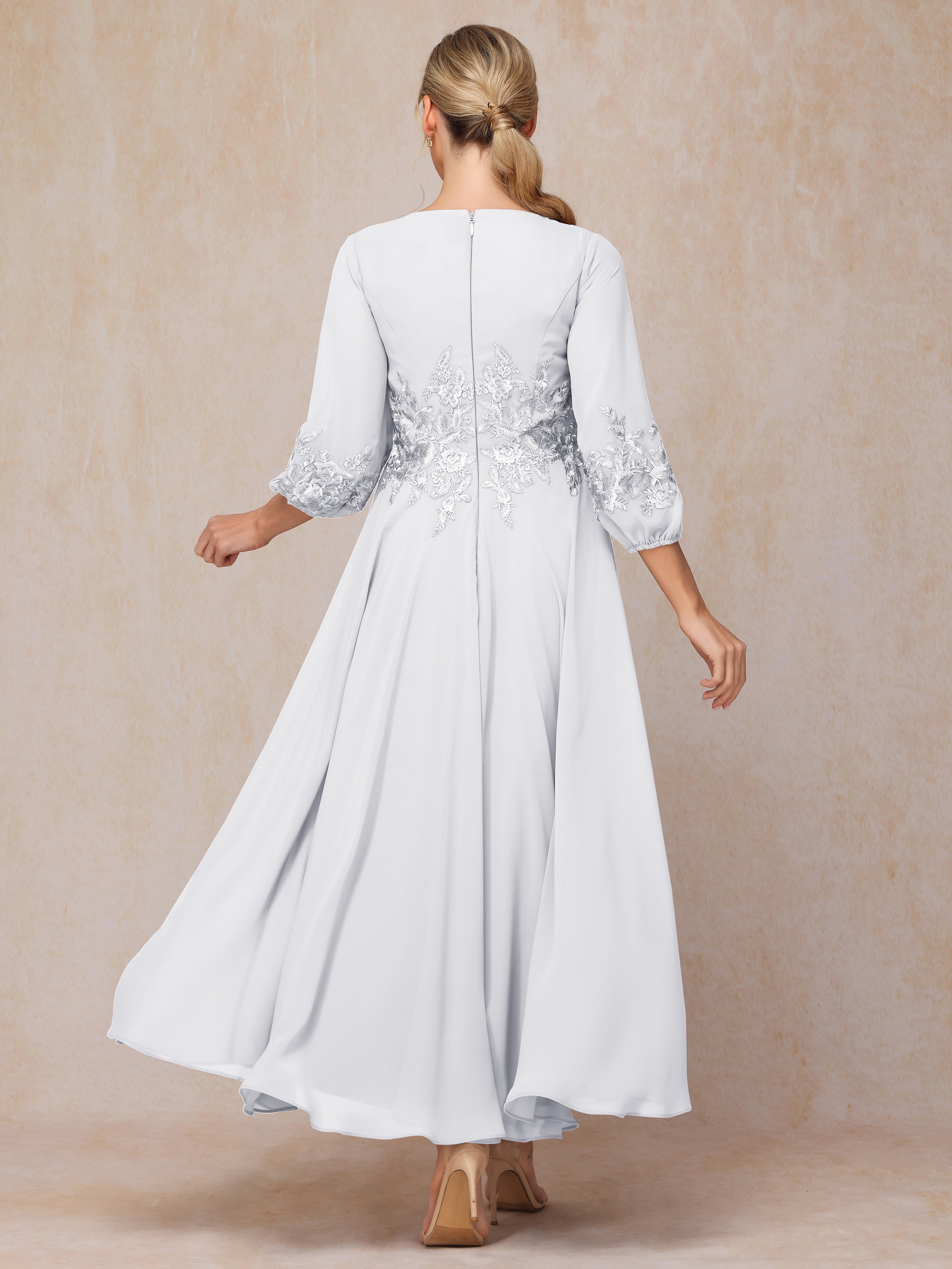 Long Sleeves Appliques Ankle Length Chiffon Mother Of The Groom Dress