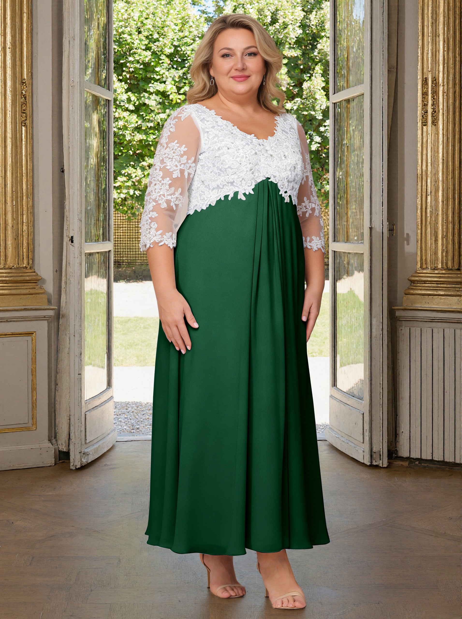 Cicinia Dark Green Mother Of The Bride Dress Plus Size Long V-neck Lac