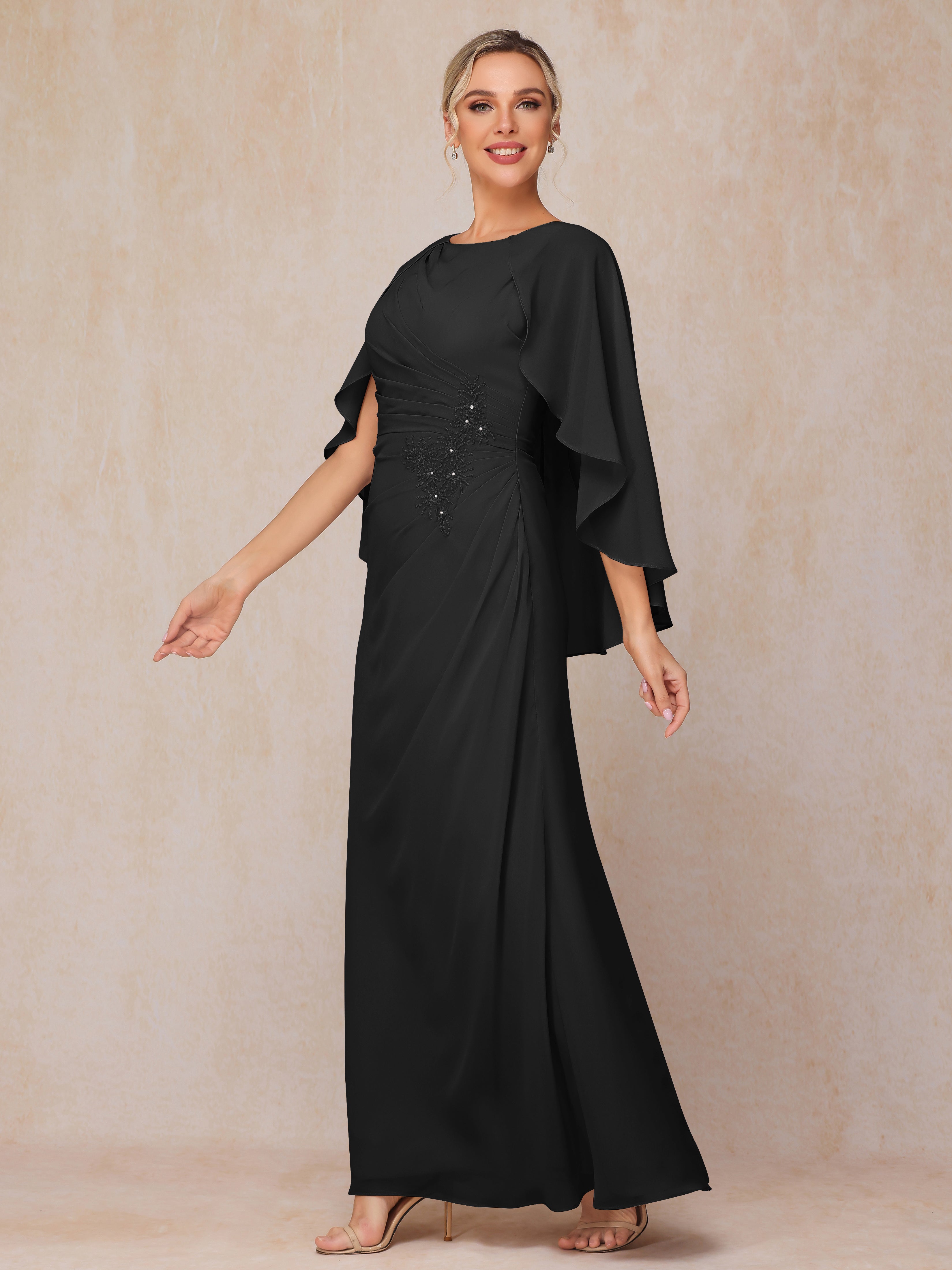 A Line Floor Length Chiffon Mother Of The Groom Dress With Cape