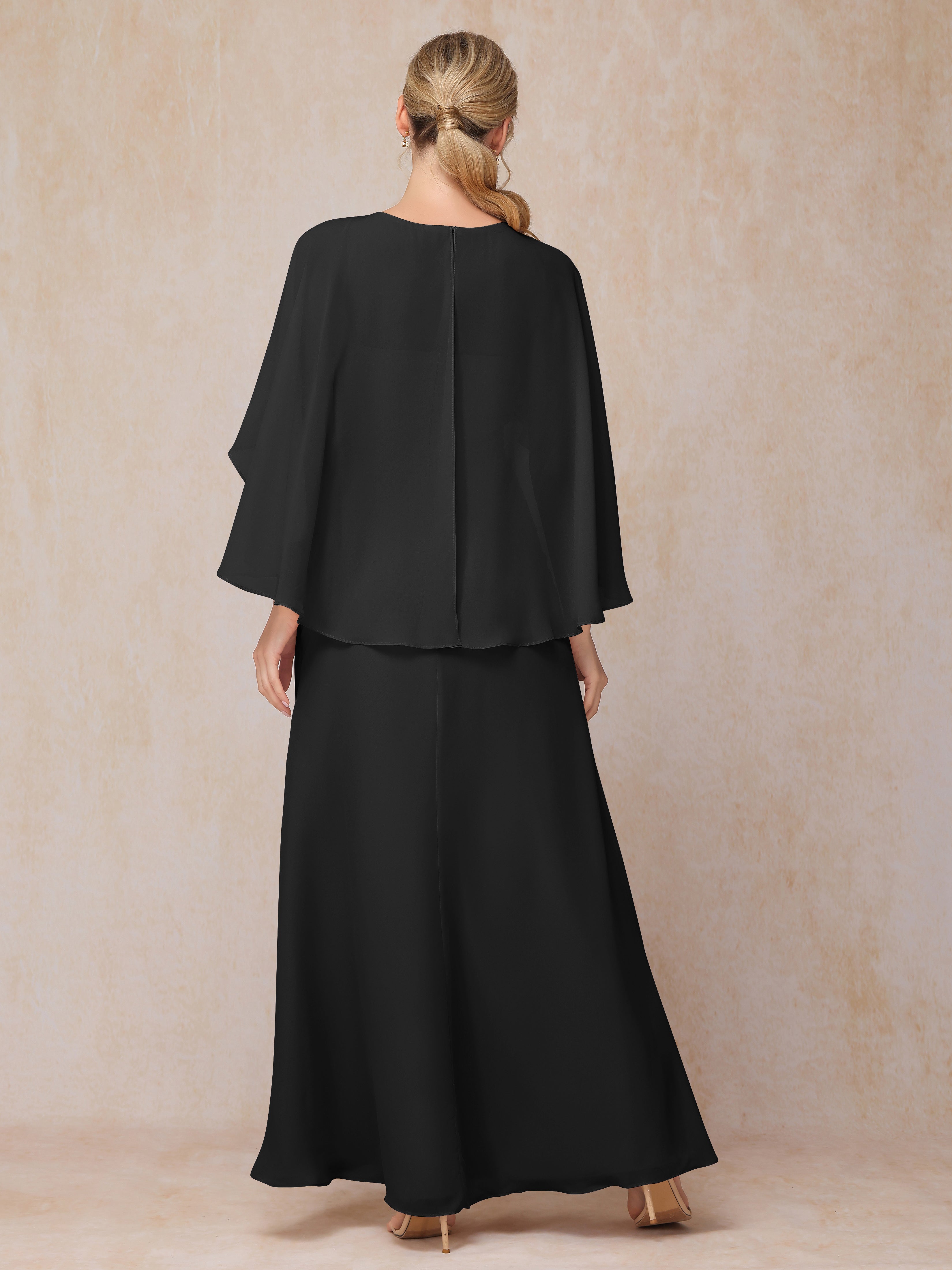 A Line Floor Length Chiffon Mother Of The Groom Dress With Cape