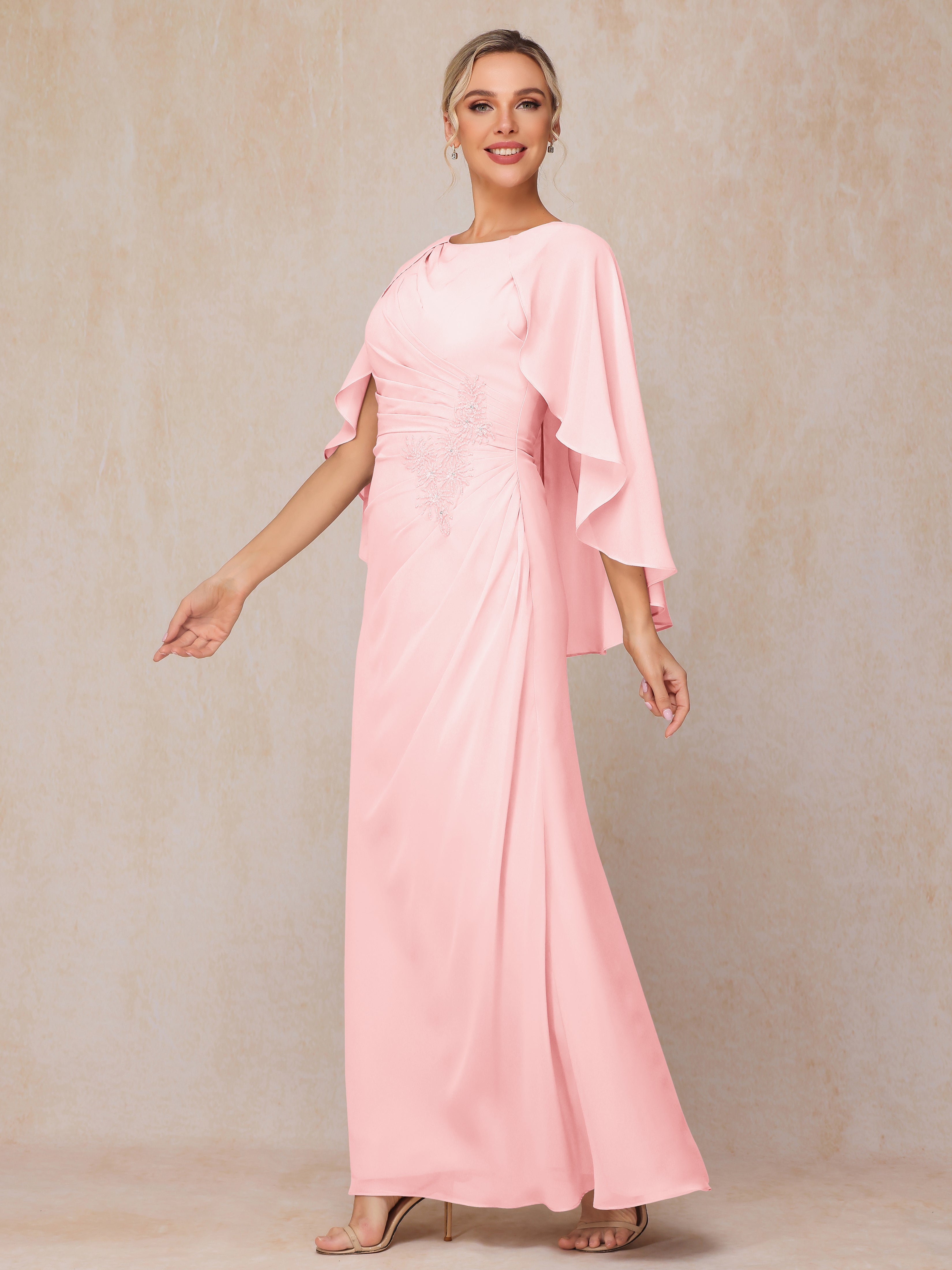 A Line Floor Length Chiffon Mother Of The Groom Dress With Cape
