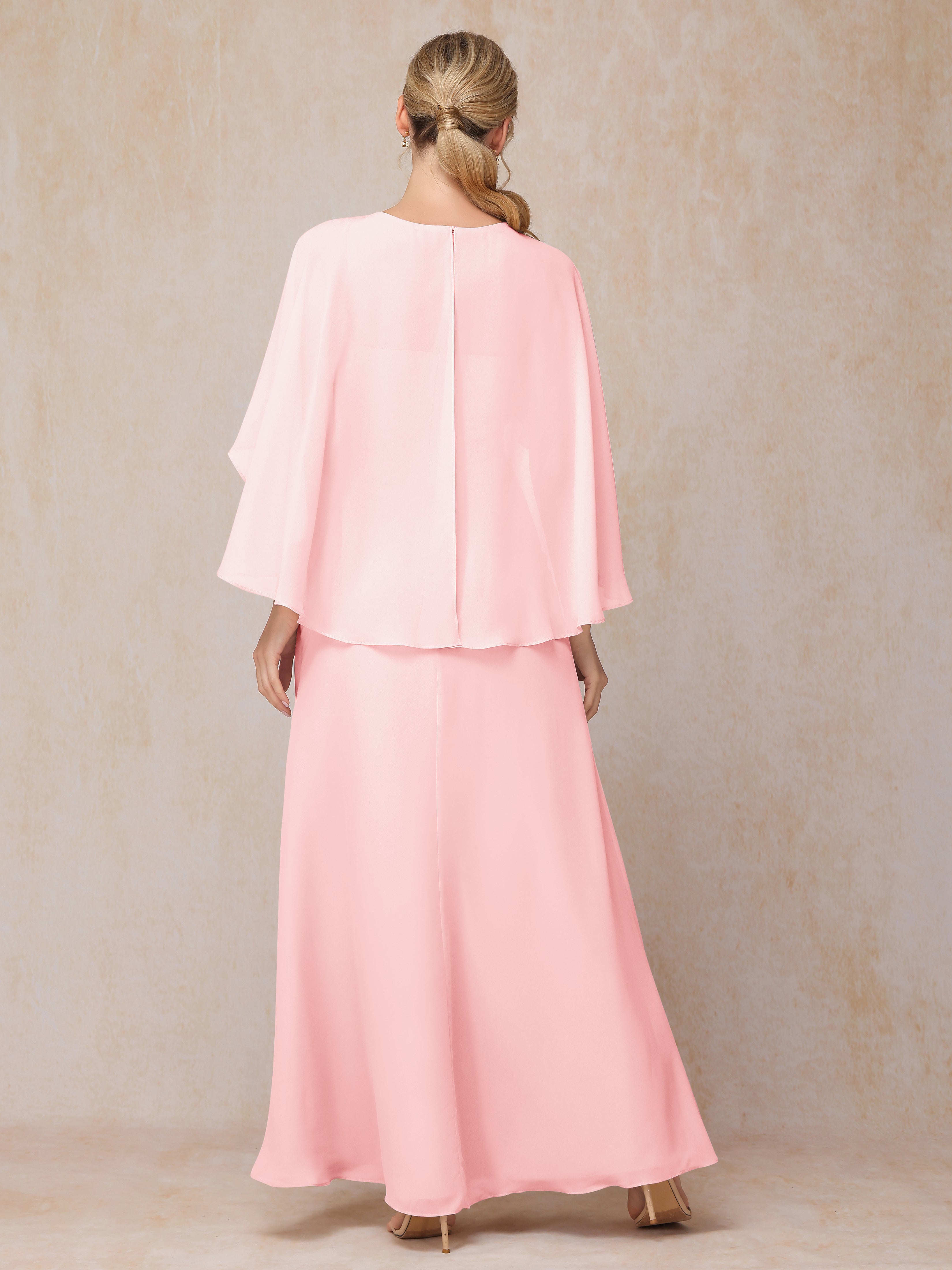 A Line Floor Length Chiffon Mother Of The Groom Dress With Cape