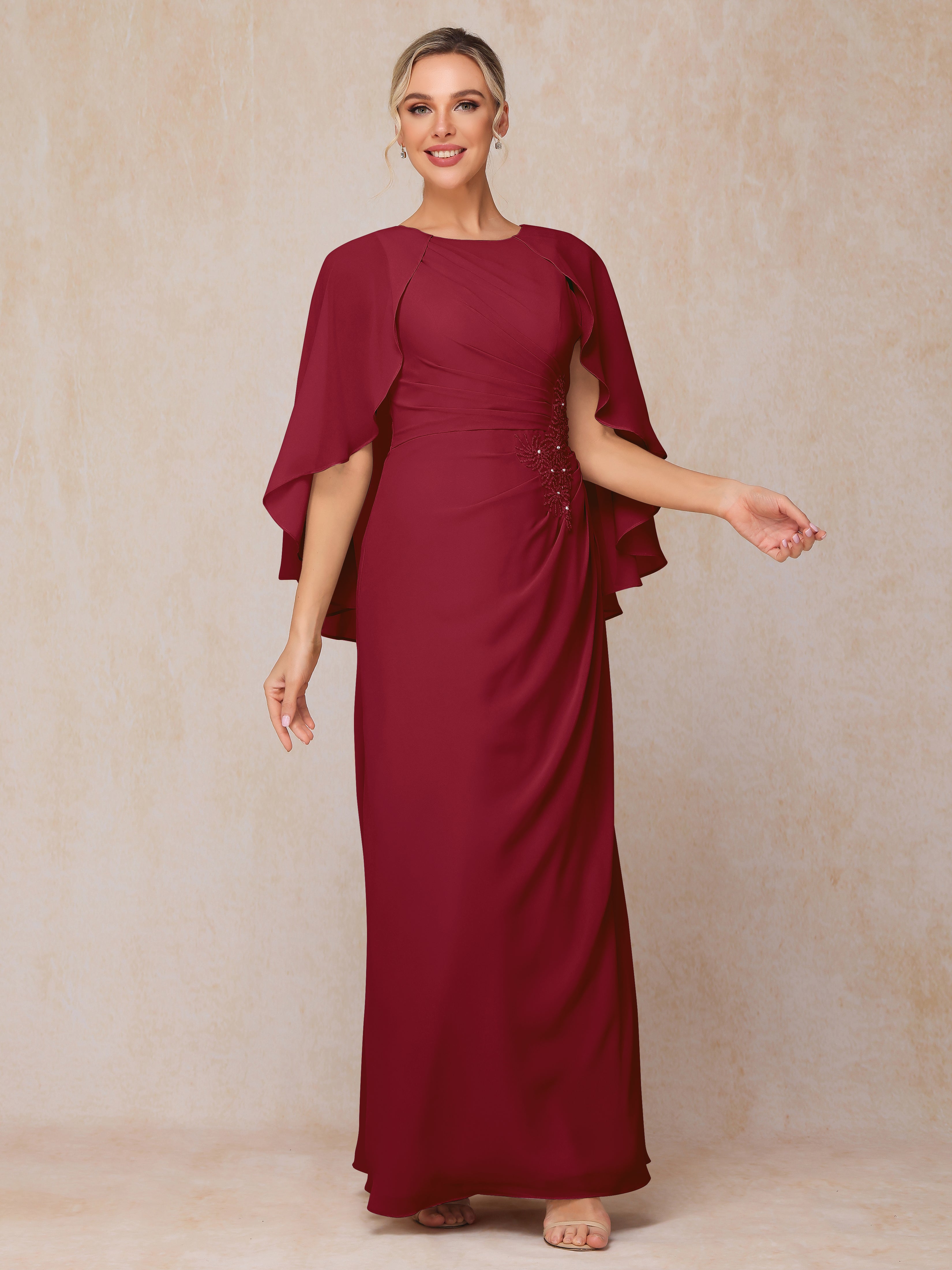 A Line Floor Length Chiffon Mother Of The Groom Dress With Cape