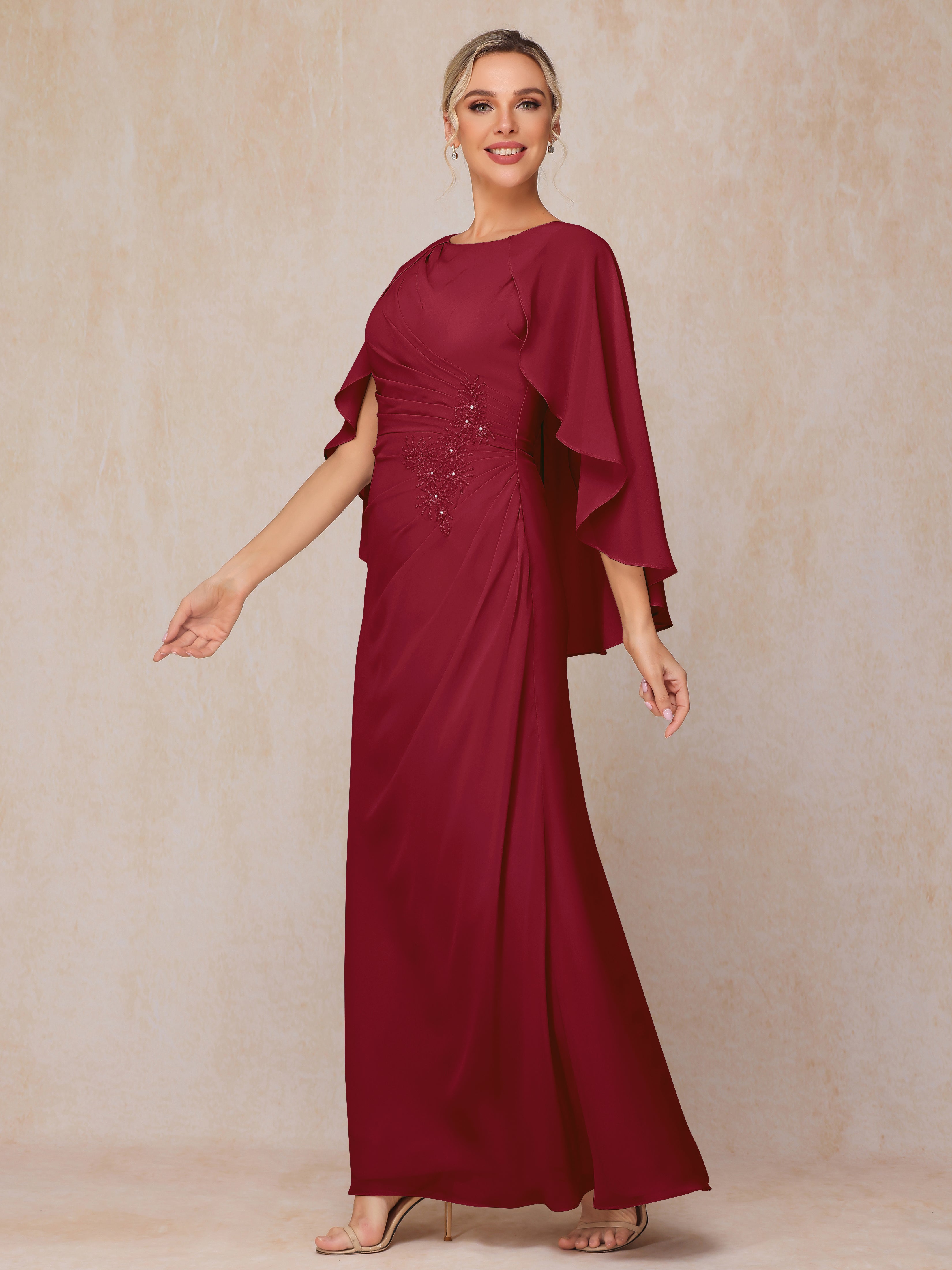 A Line Floor Length Chiffon Mother Of The Groom Dress With Cape