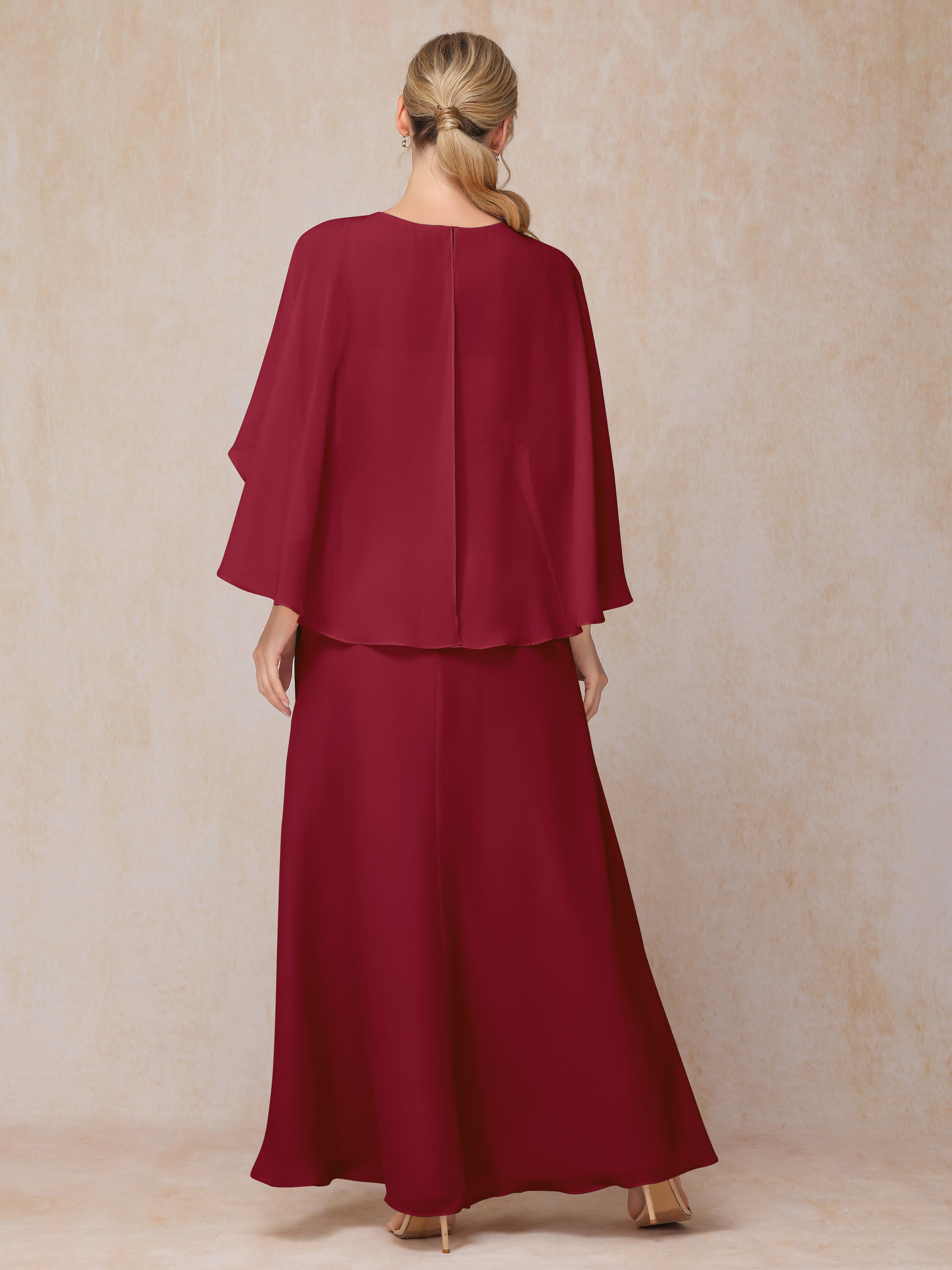 A Line Floor Length Chiffon Mother Of The Groom Dress With Cape