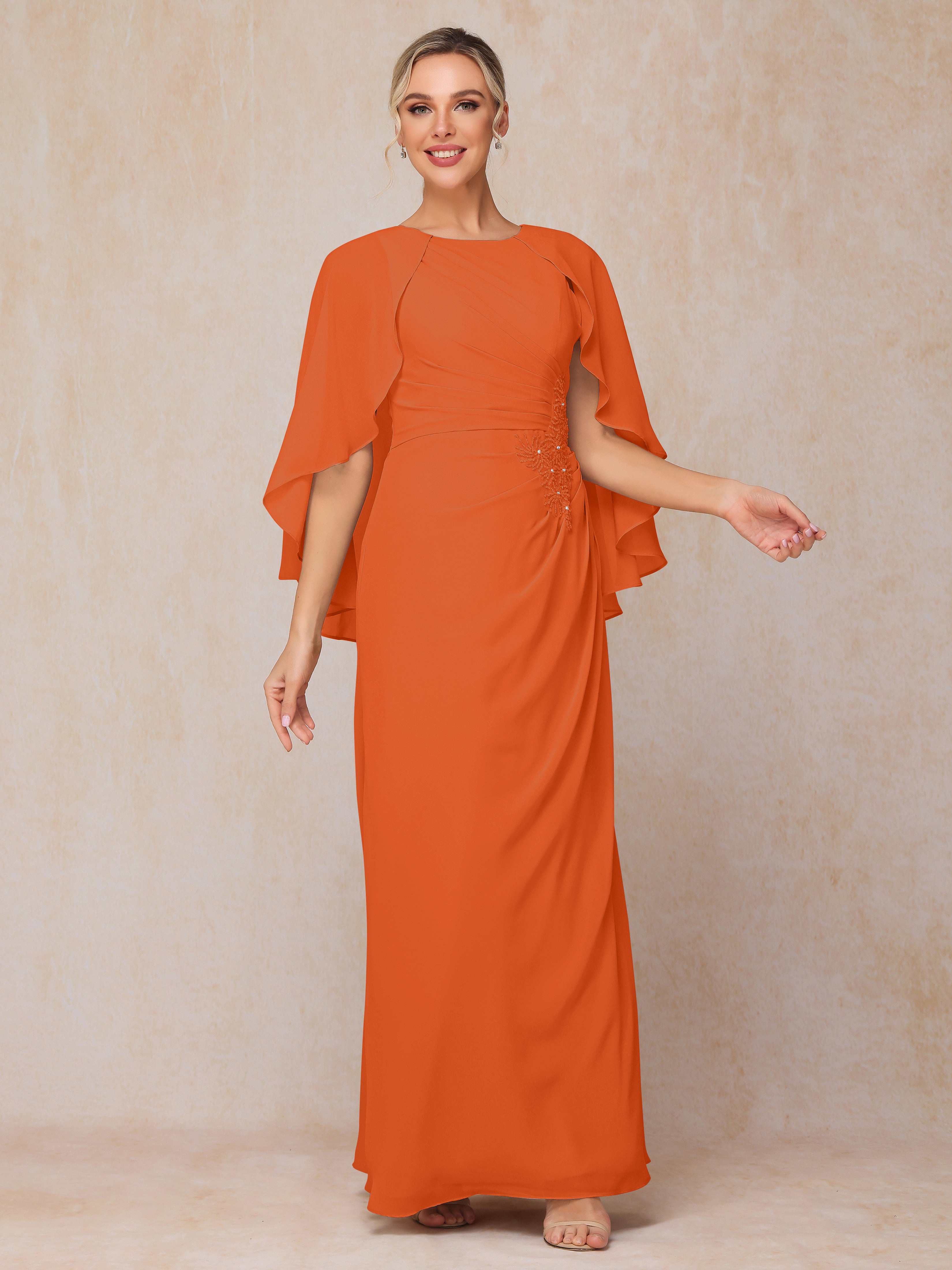 A Line Floor Length Chiffon Mother Of The Groom Dress With Cape