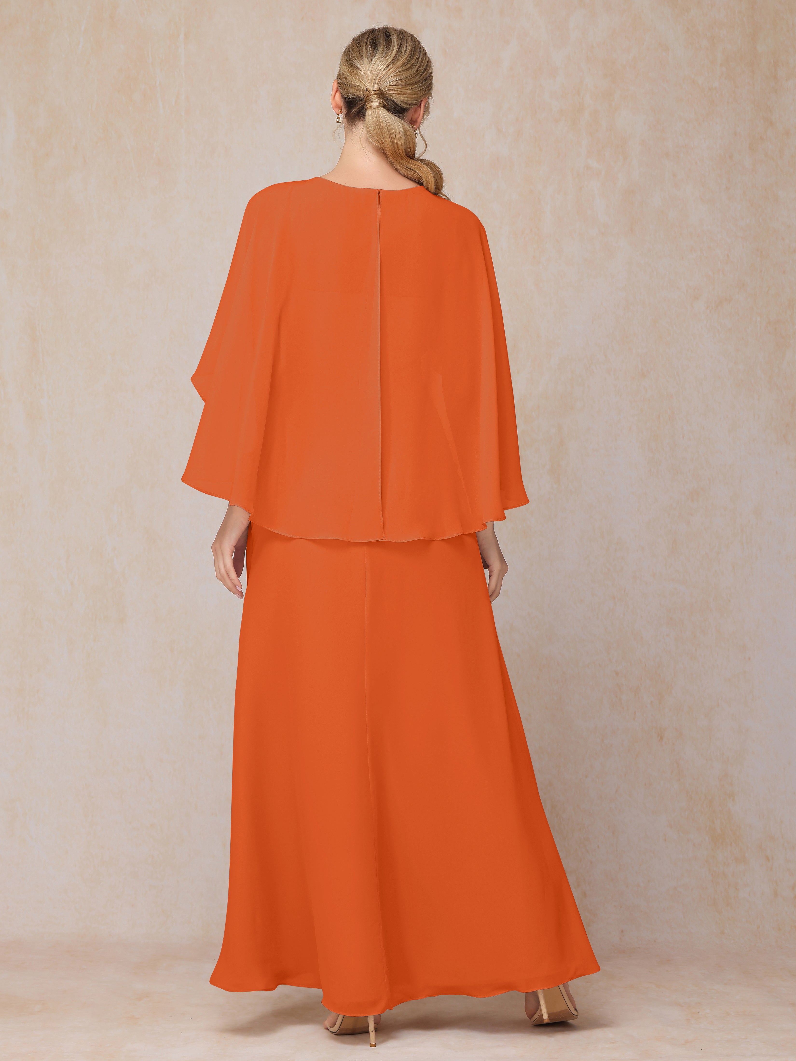 A Line Floor Length Chiffon Mother Of The Bride Dress With Cape