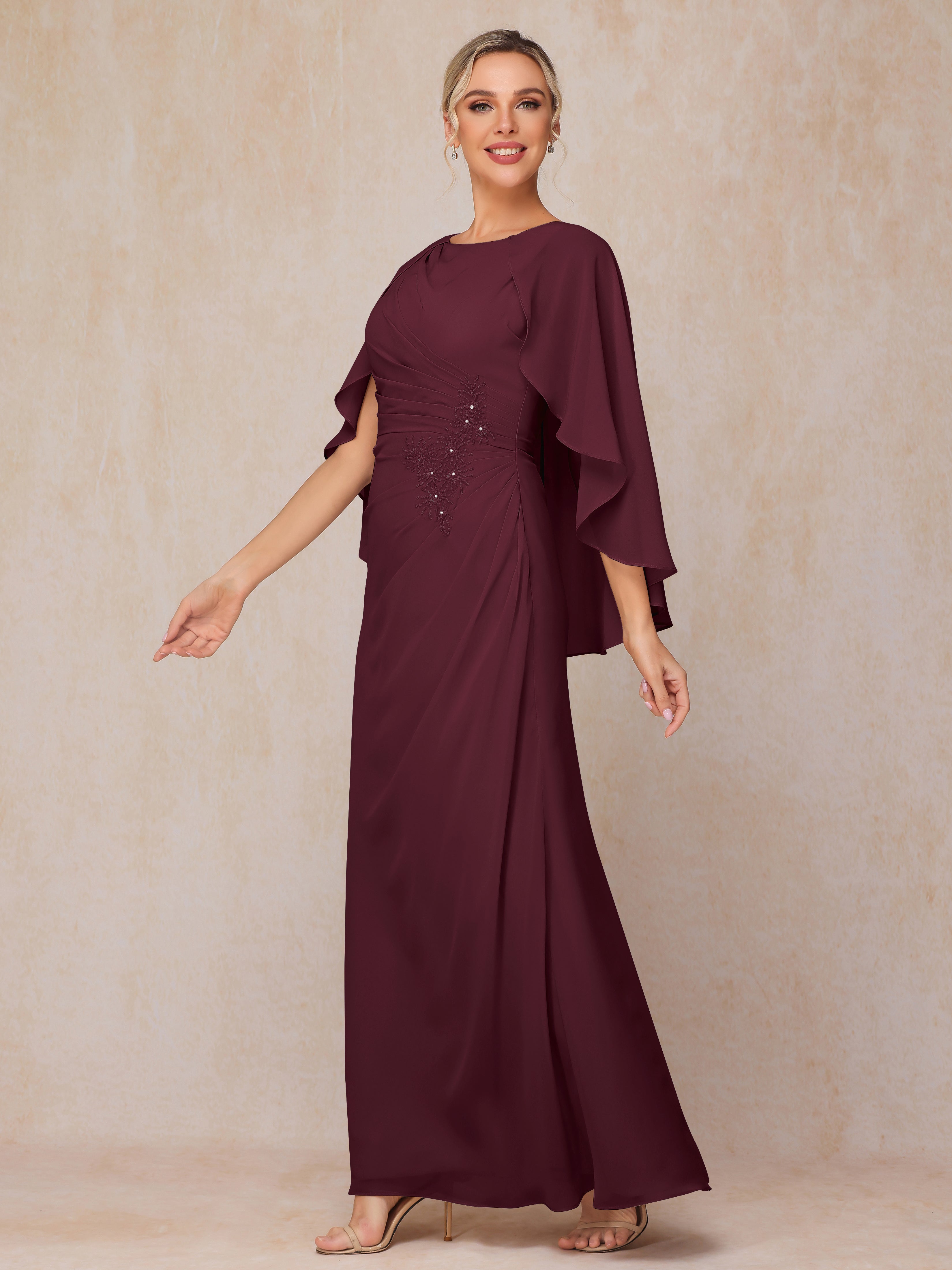 A Line Floor Length Chiffon Mother Of The Groom Dress With Cape