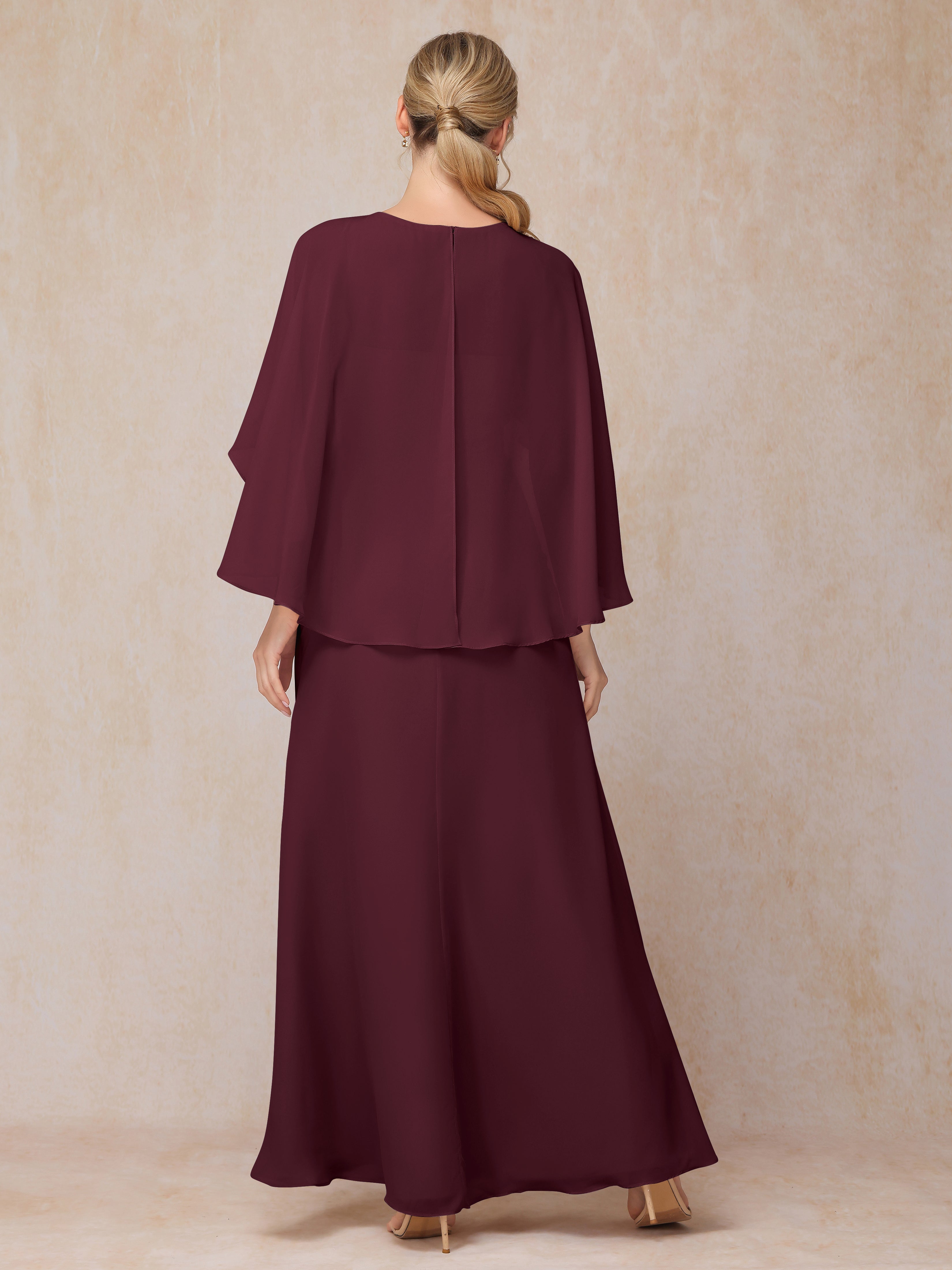 A Line Floor Length Chiffon Mother Of The Groom Dress With Cape